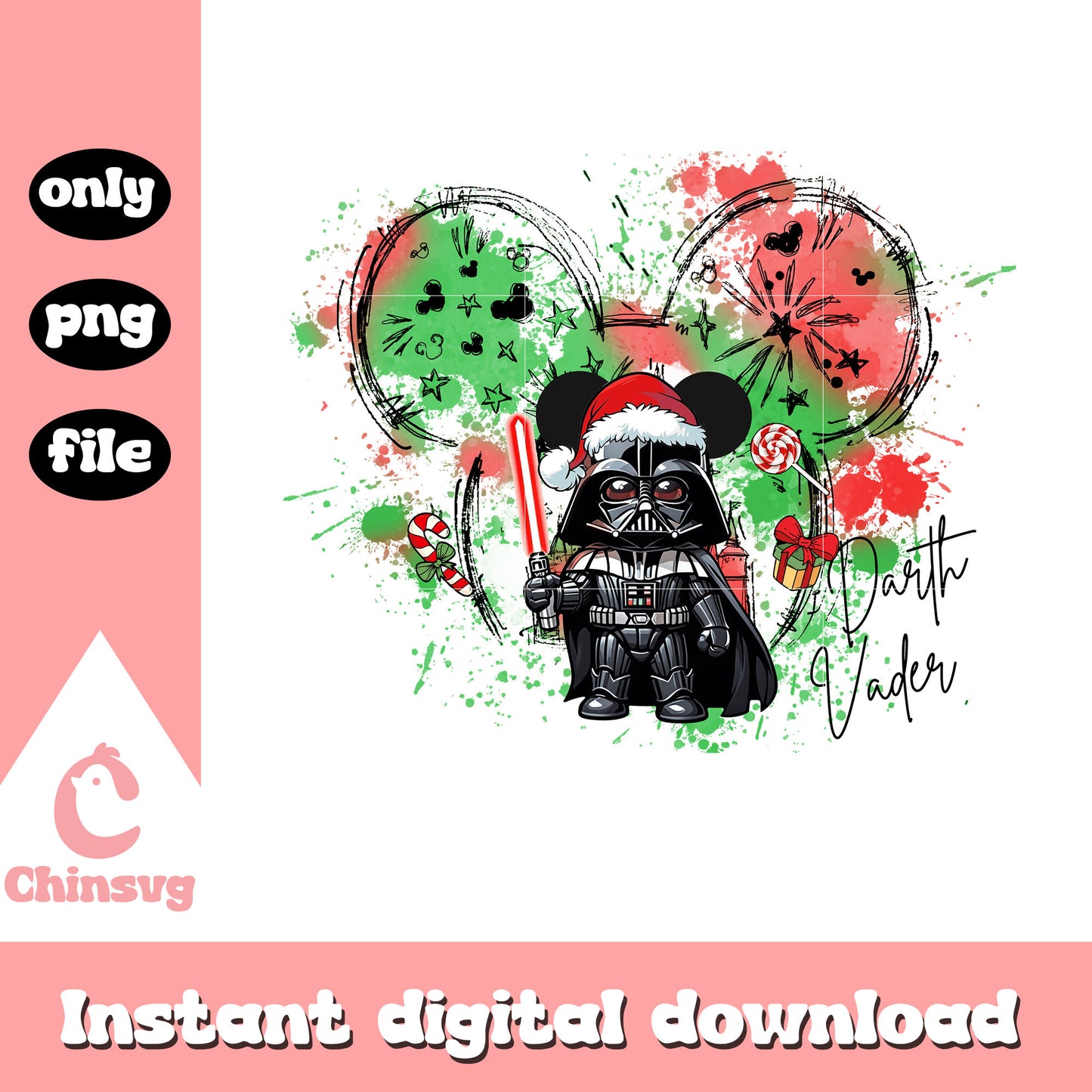 Disney darth vader christmas watercolor png, darth vader art png