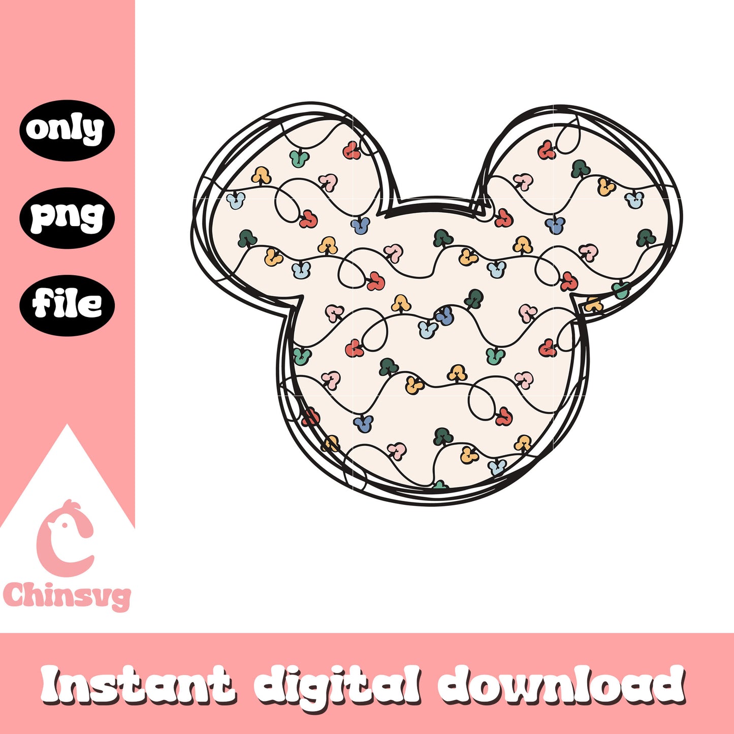 Disney ear christmas lights design png, christmas decor png