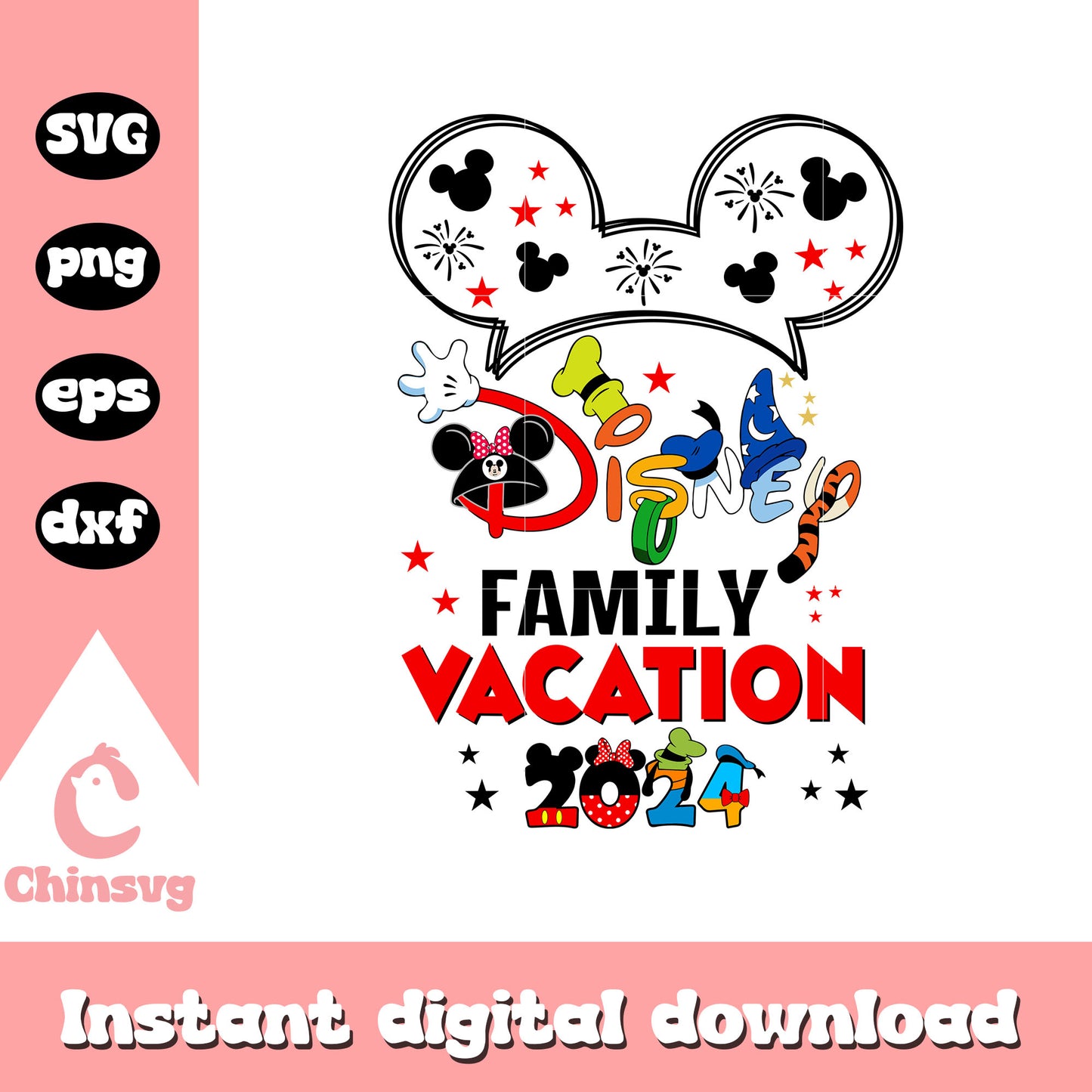 Disney family vacation 2024 svg, mickey ears svg, disney castle svg