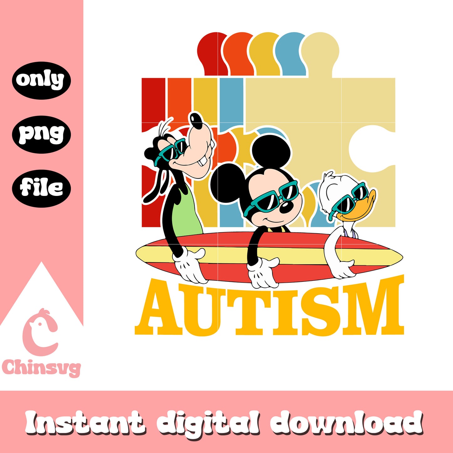 Disney friends surfboard autism png, autism awareness png