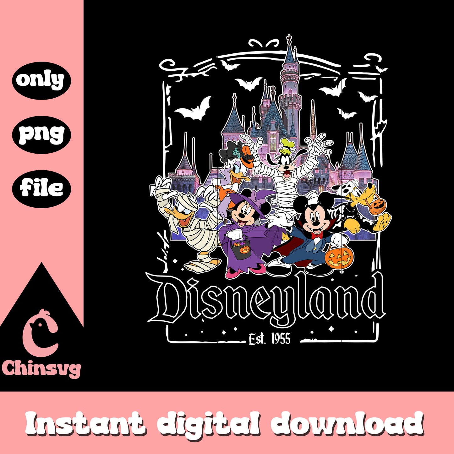 Disneyland characters est 1955 castle frame clipart png, disney png