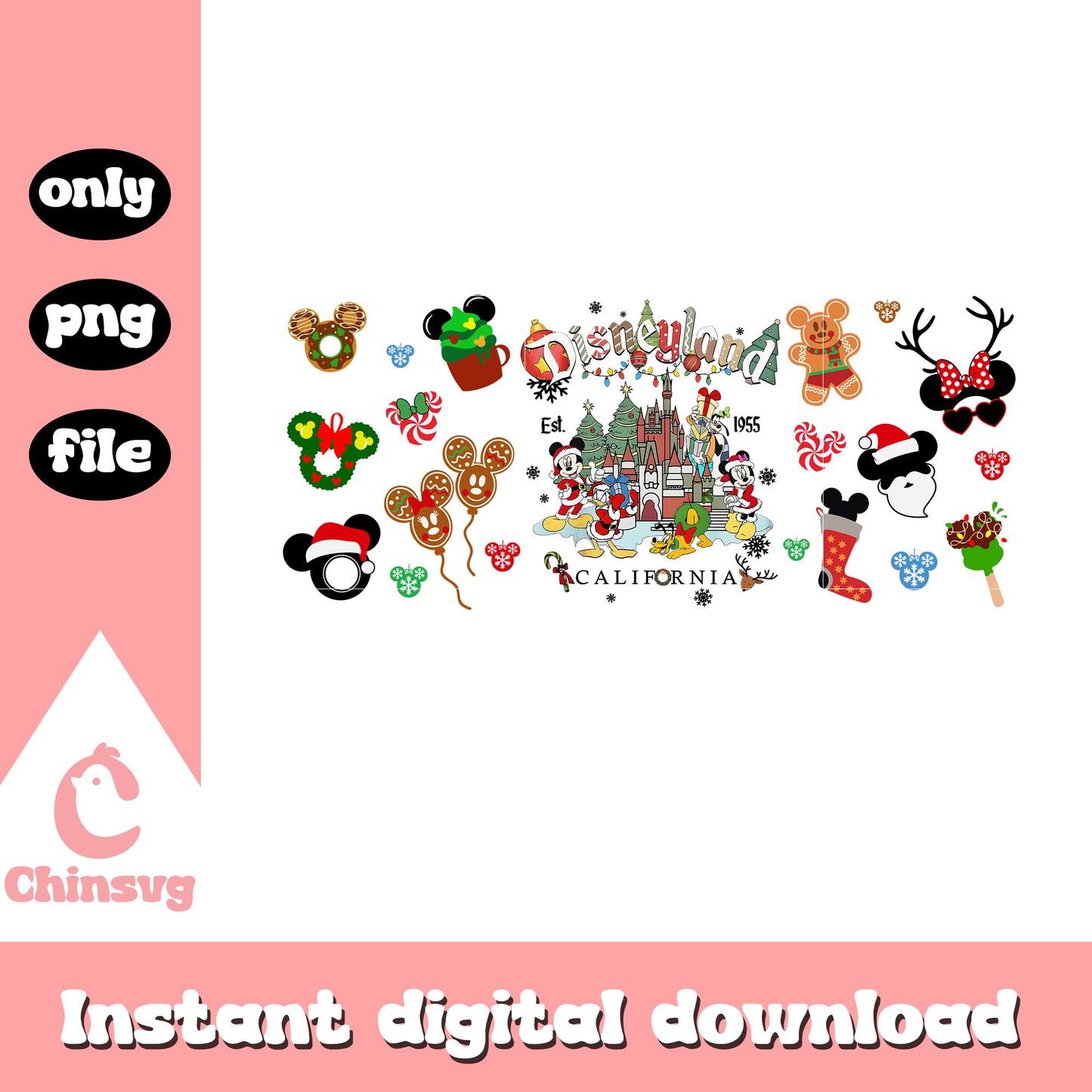 Disneyland est 1955 christmas ornaments png, disney land png