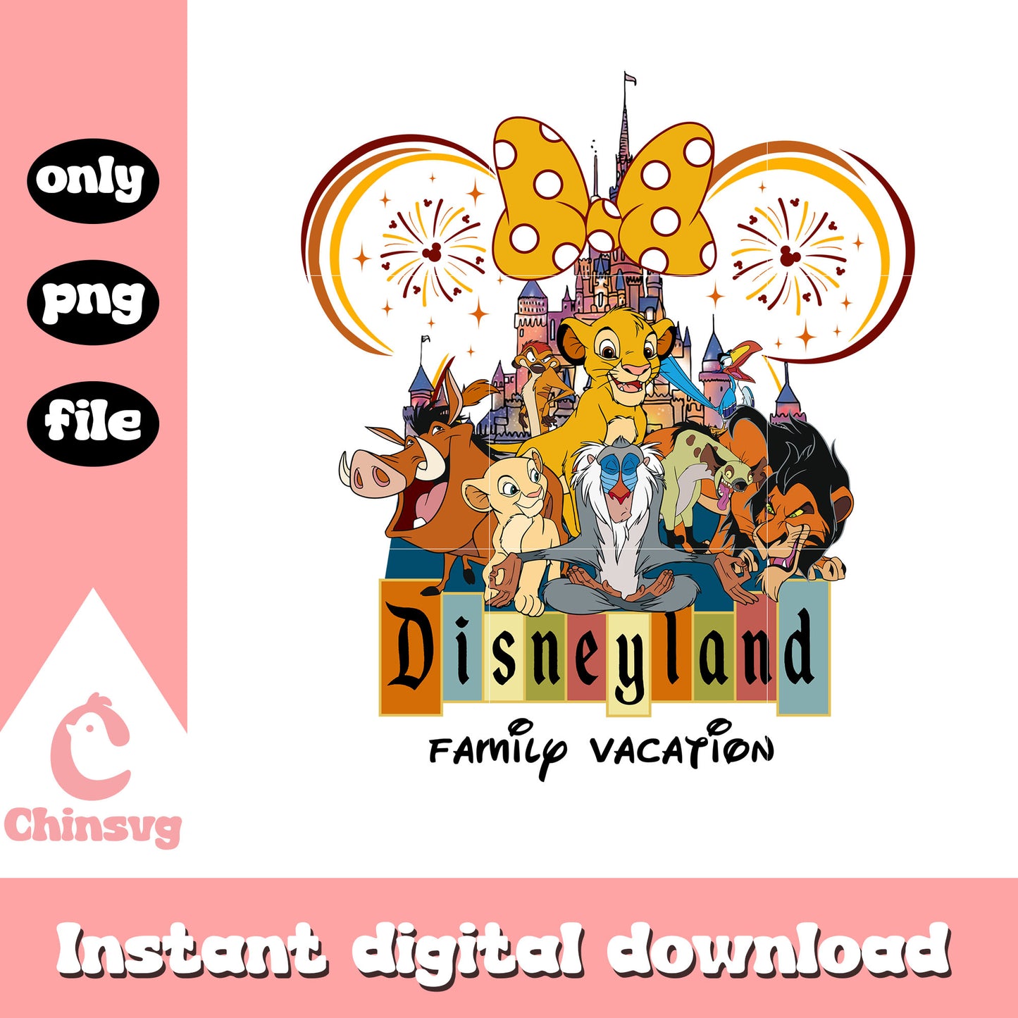 Disneyland family vacation the lion king minnie bow png, disneyland png