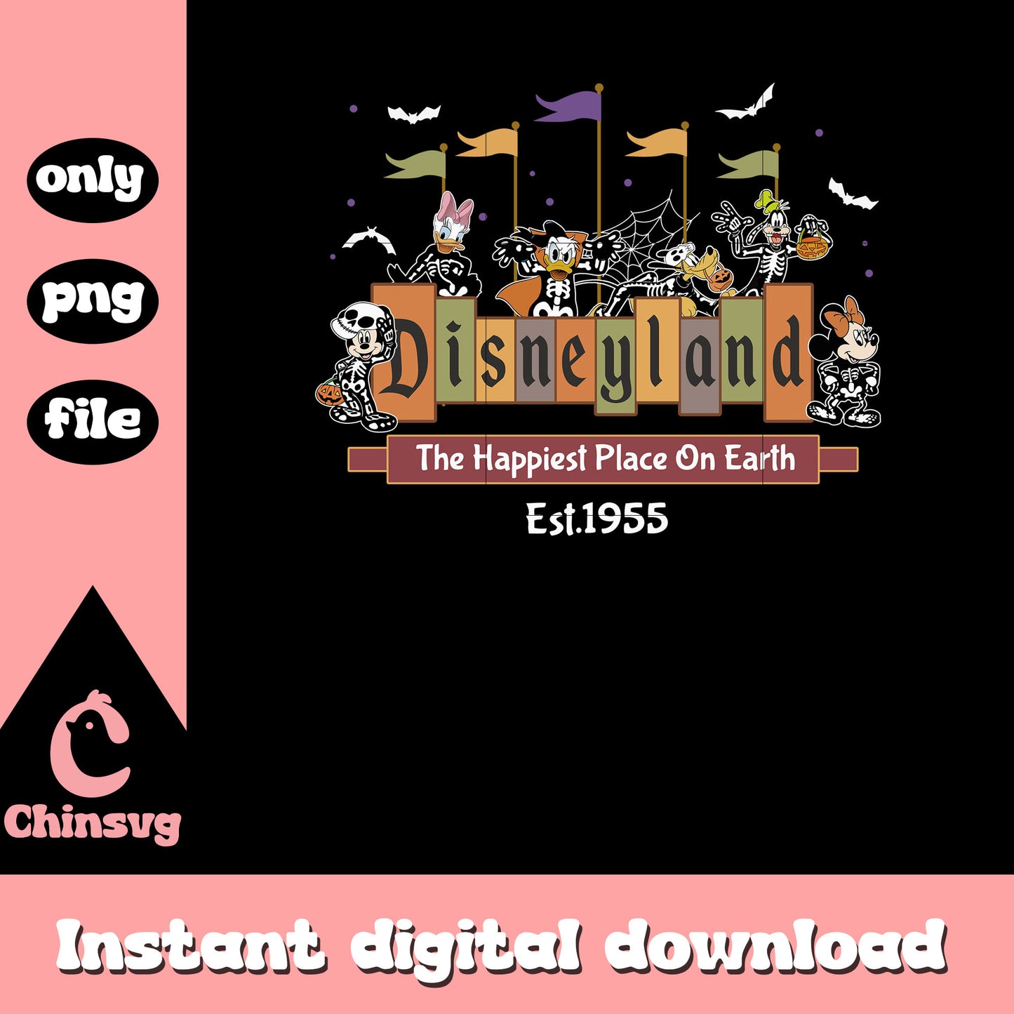 Disneyland the happiest place on earth est 1955 png, disney art png