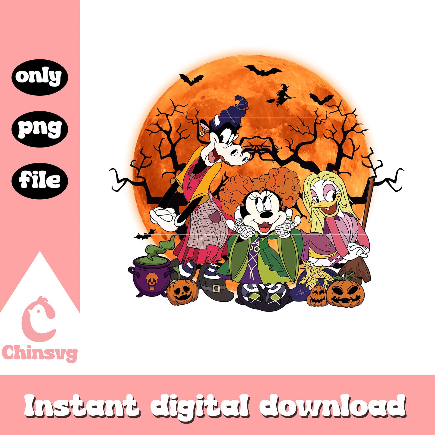 Disney mickey cartoon red moon png, happy halloween png