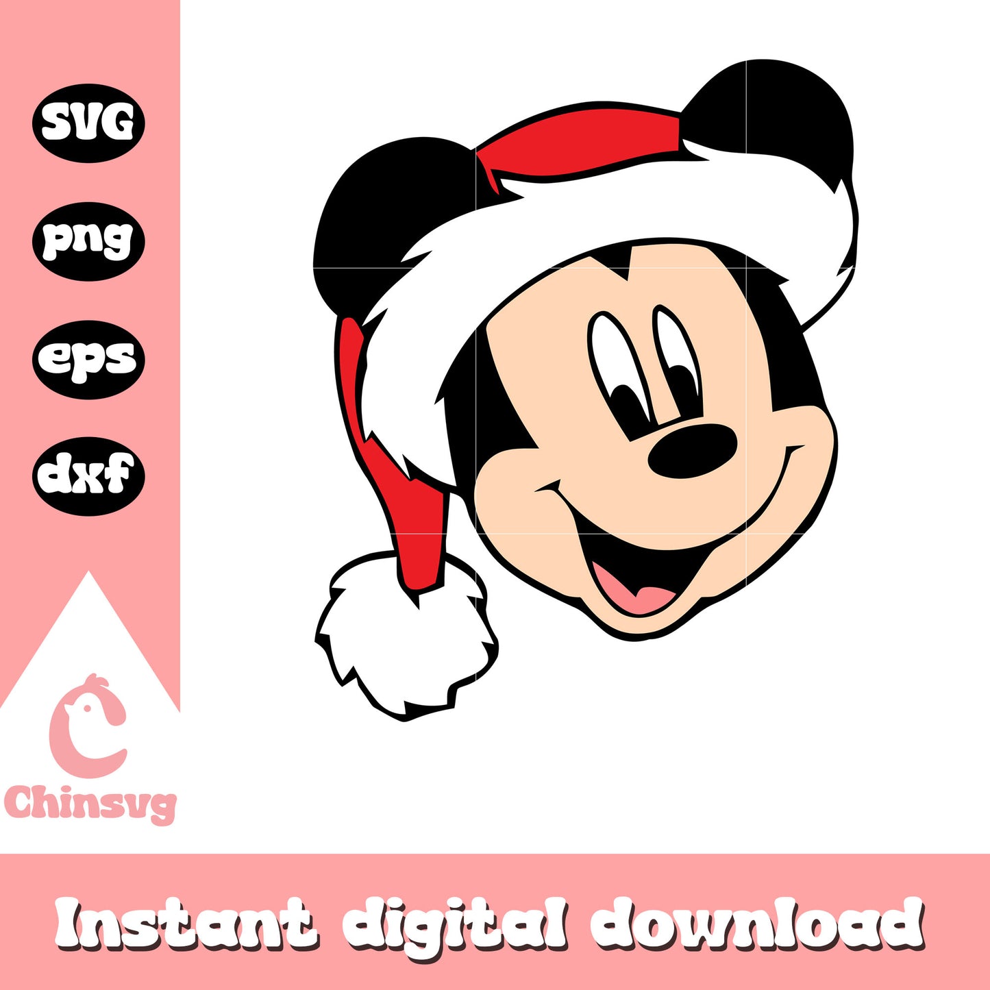 Disney mickey face santa hat design svg, mickey christmas svg