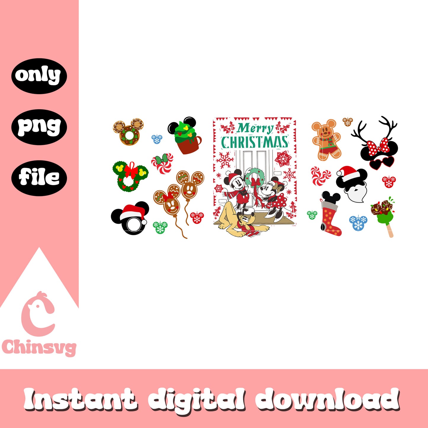 Disney mickey minnie merry christmas png, christmas disney ears png