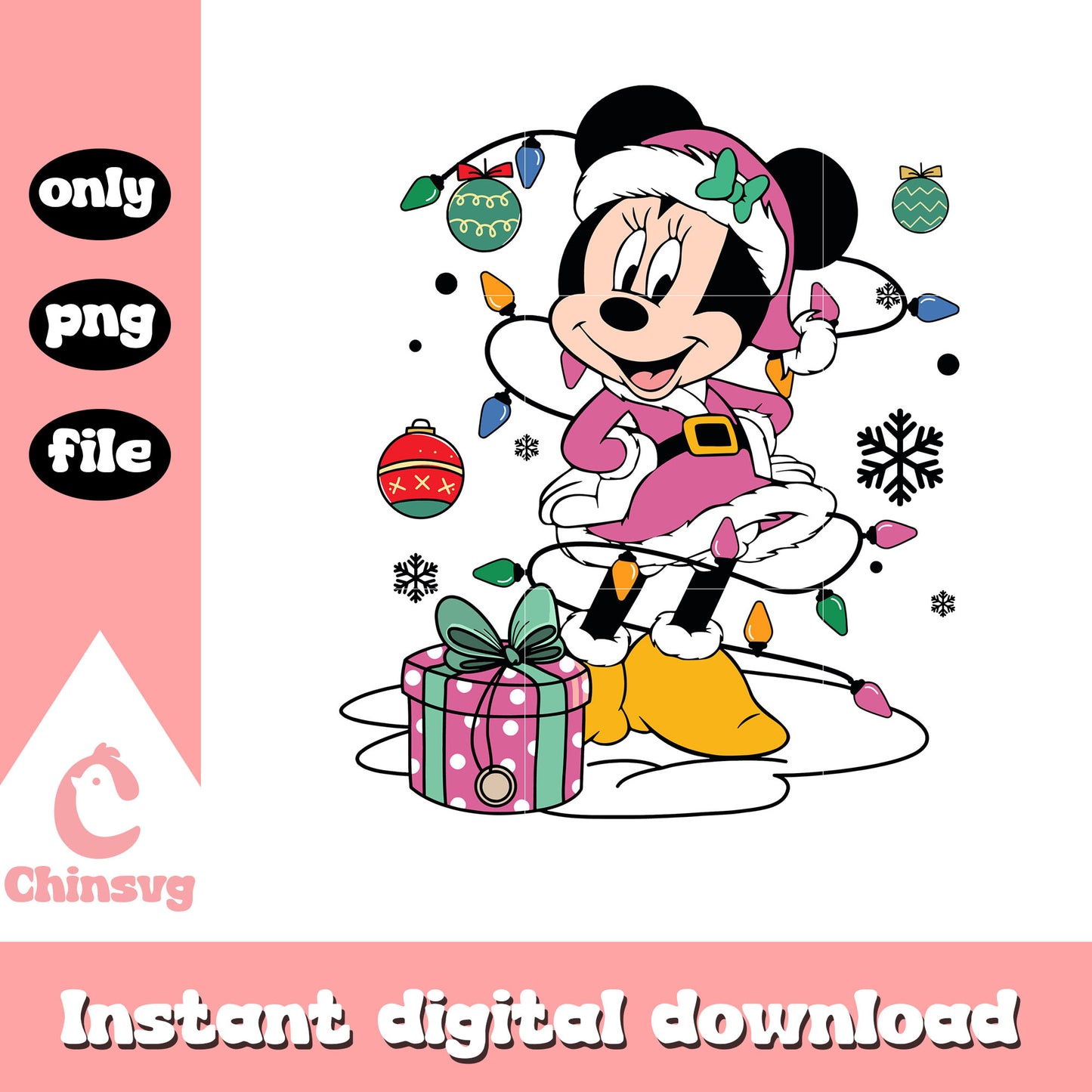 Disney minnie christmas lights png, minnie christmas png
