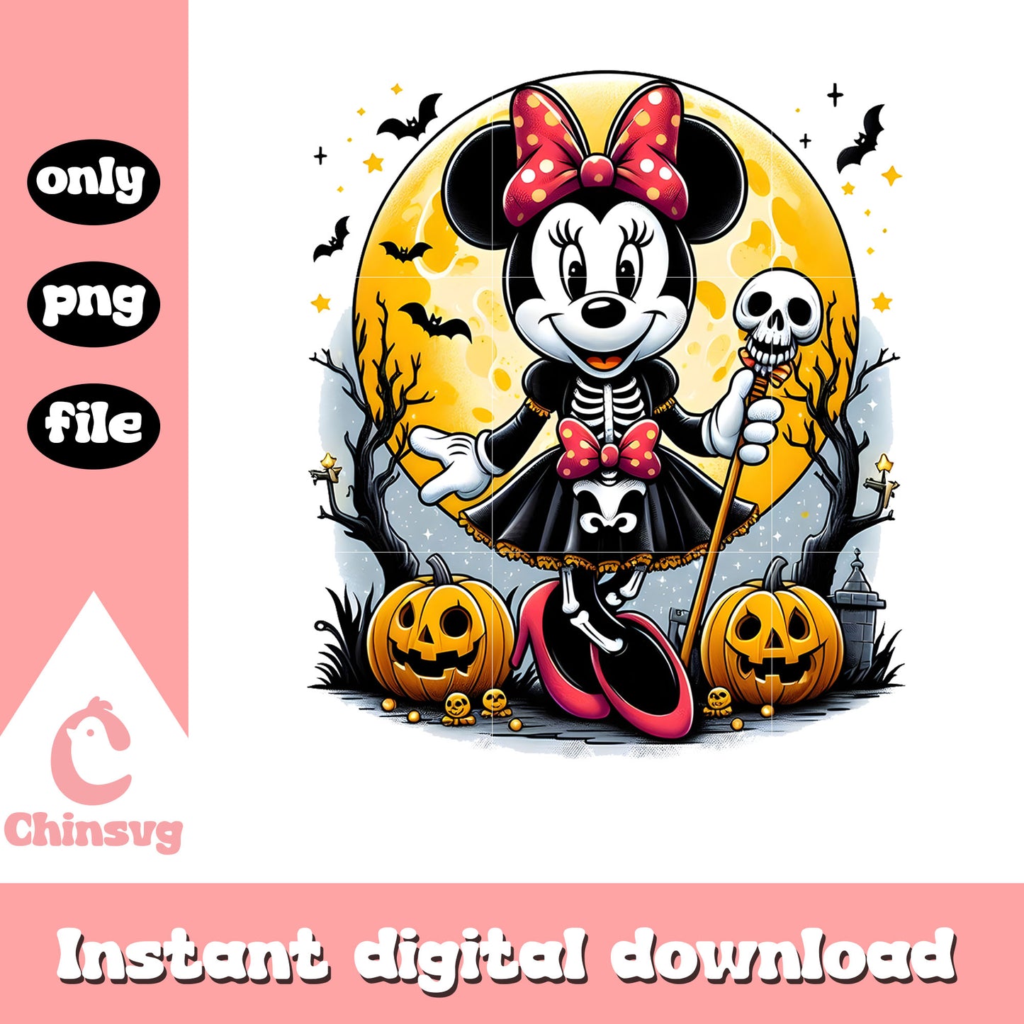 Disney minnie skeleton halloween png, halloween minnie png
