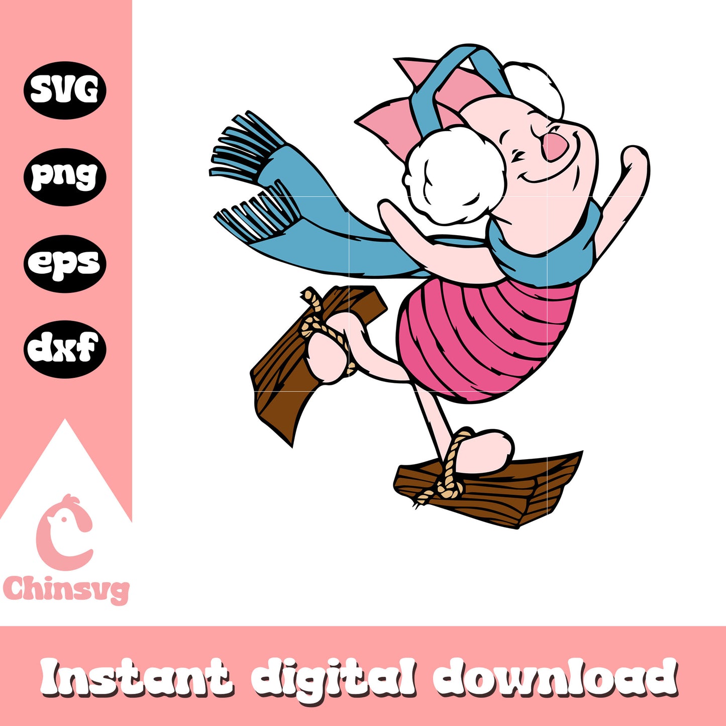 Disney piglet ice skating design svg, christmas piglet svg