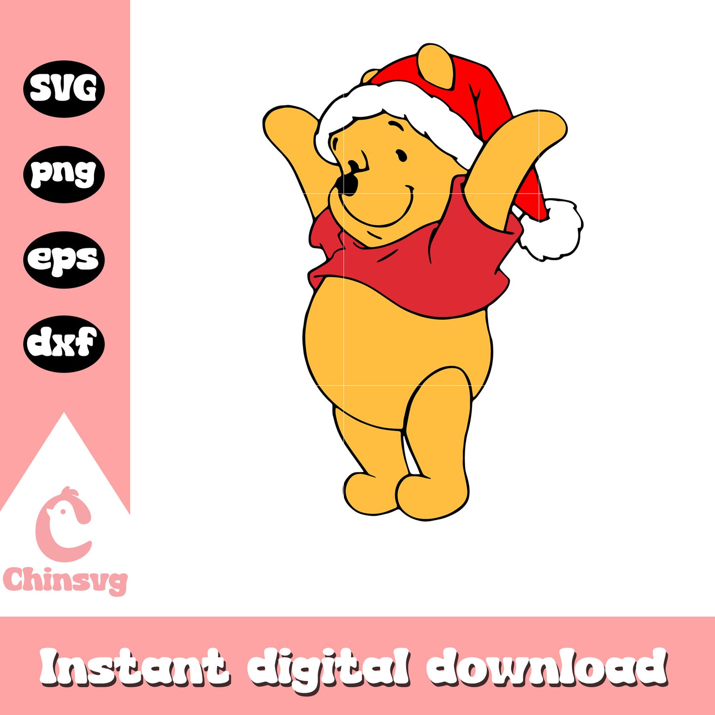 Disney pooh santa hat christmas svg, pooh bear christmas svg