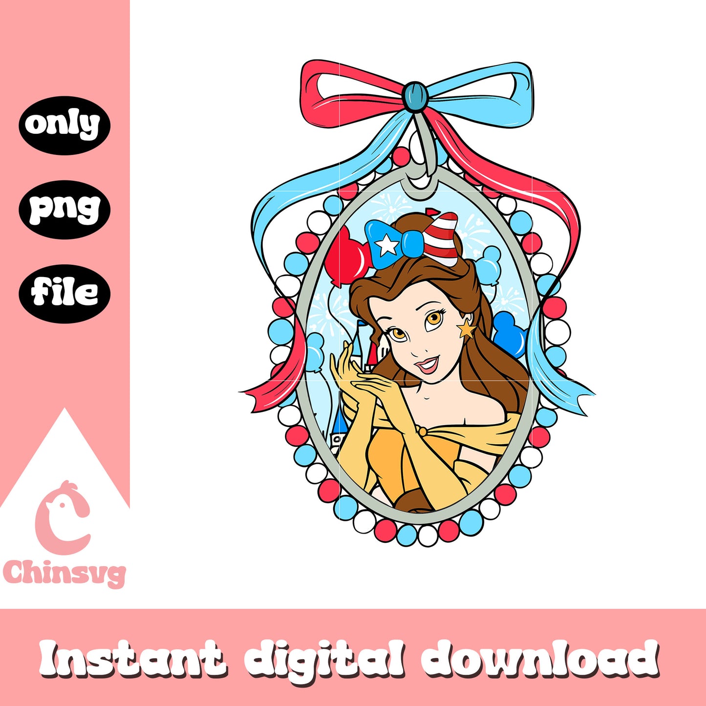 Disney princess belle mirror bow png, belle portrait mirror png