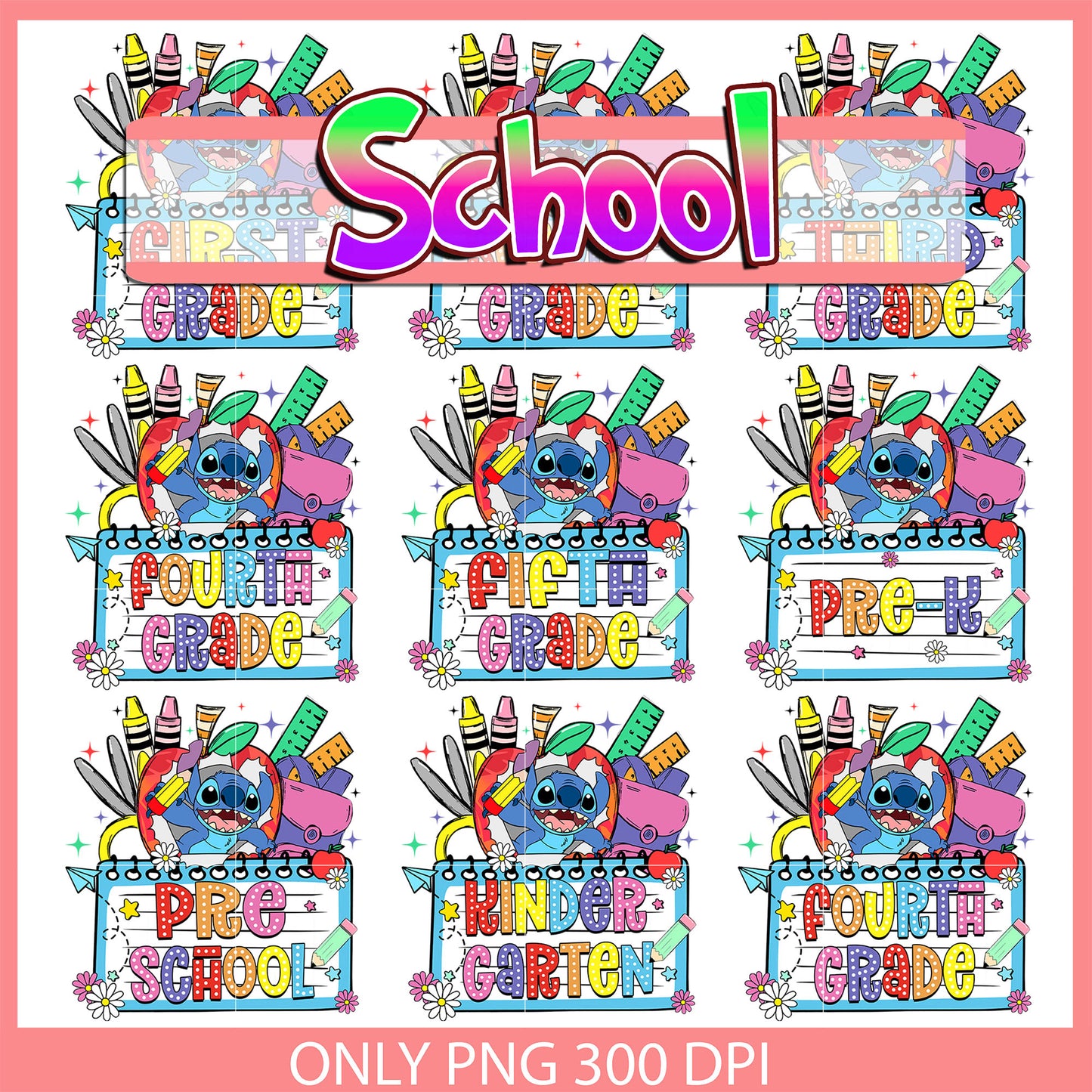 Disney stitch back to school bundle png, stitch cartoon png