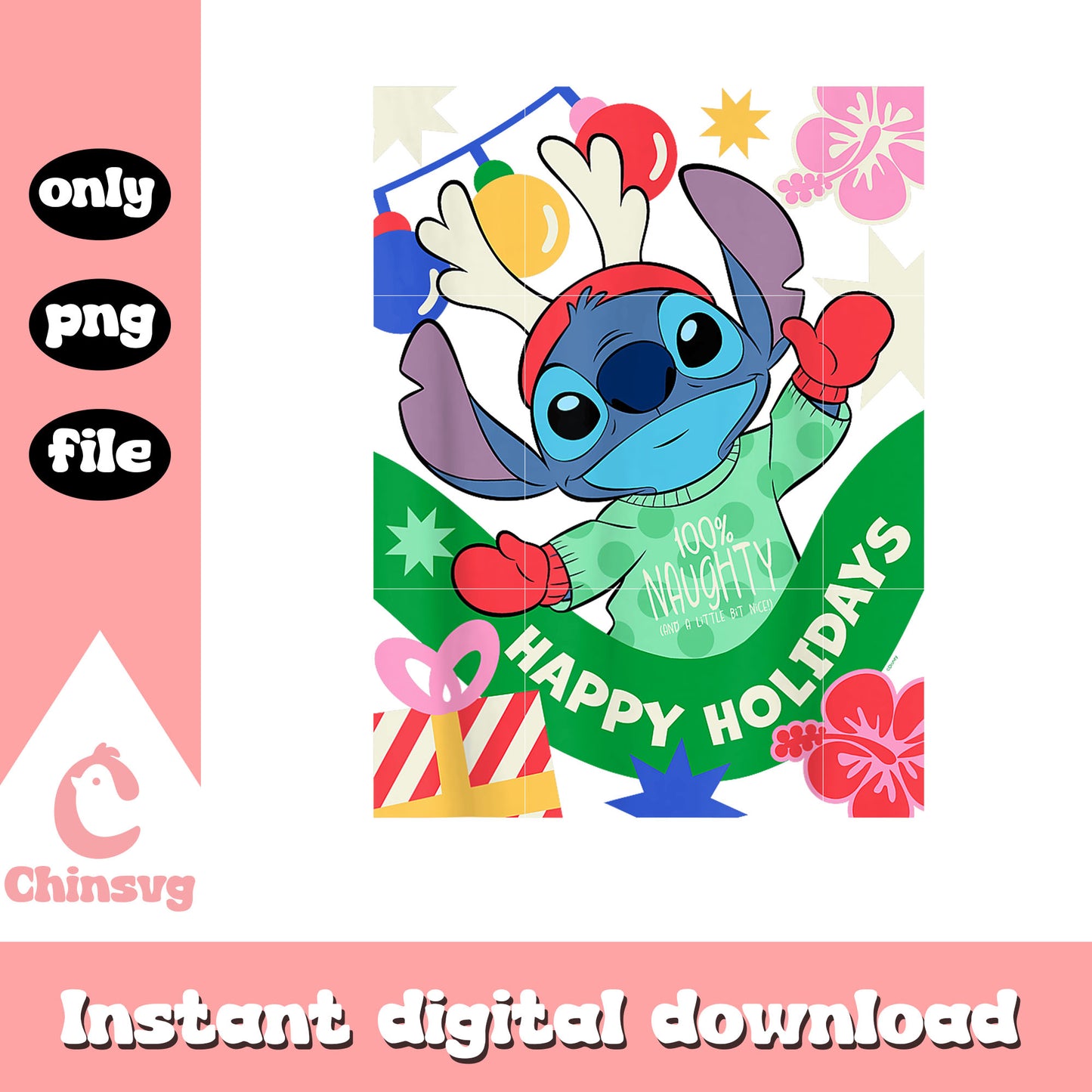 Disney stitch happy holidays design png, stitch character png