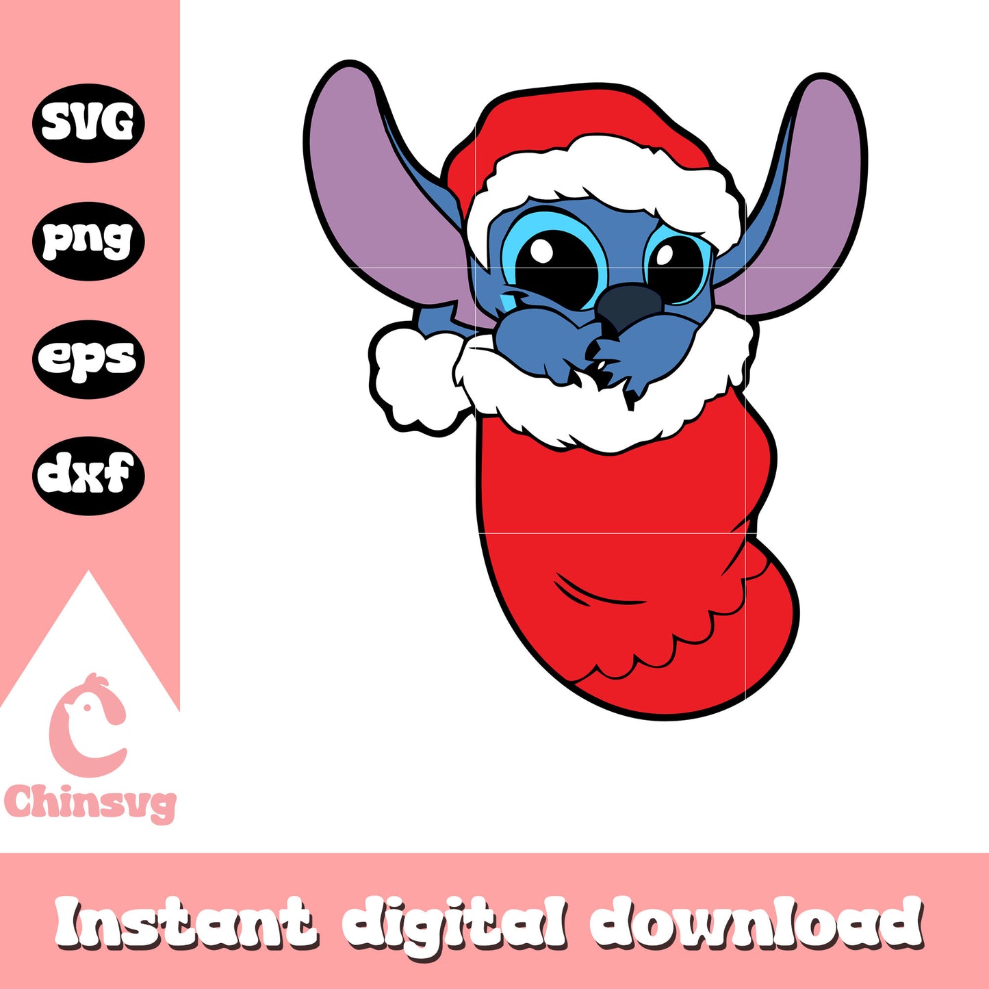 Disney stitch in christmas sock svg, disney stitch santa hat svg
