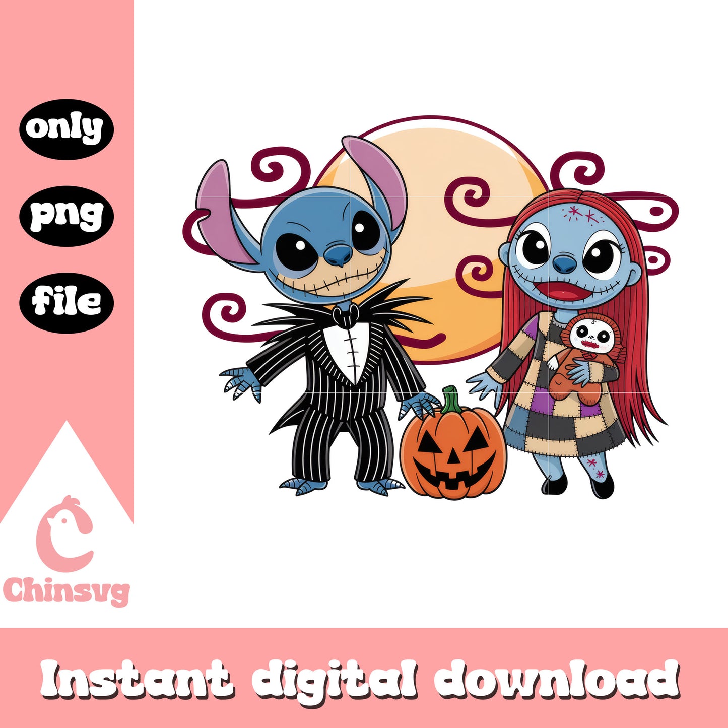 Disney stitch jack skellington sally design png, jack sally png