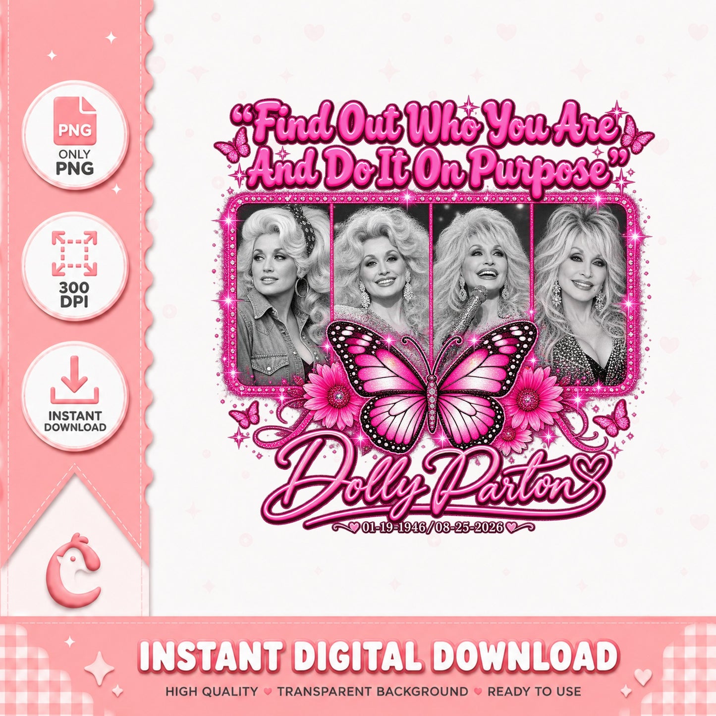 Dolly Parton PNG Bundle, Country Music Legend, Butterfly PNG