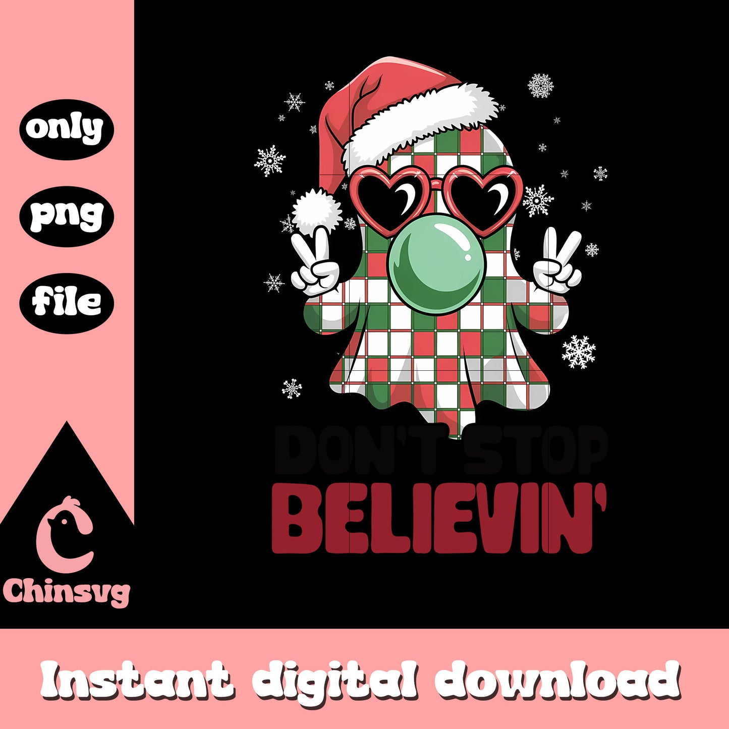Don't stop believin christmas ghost png, cute ghost clipart png