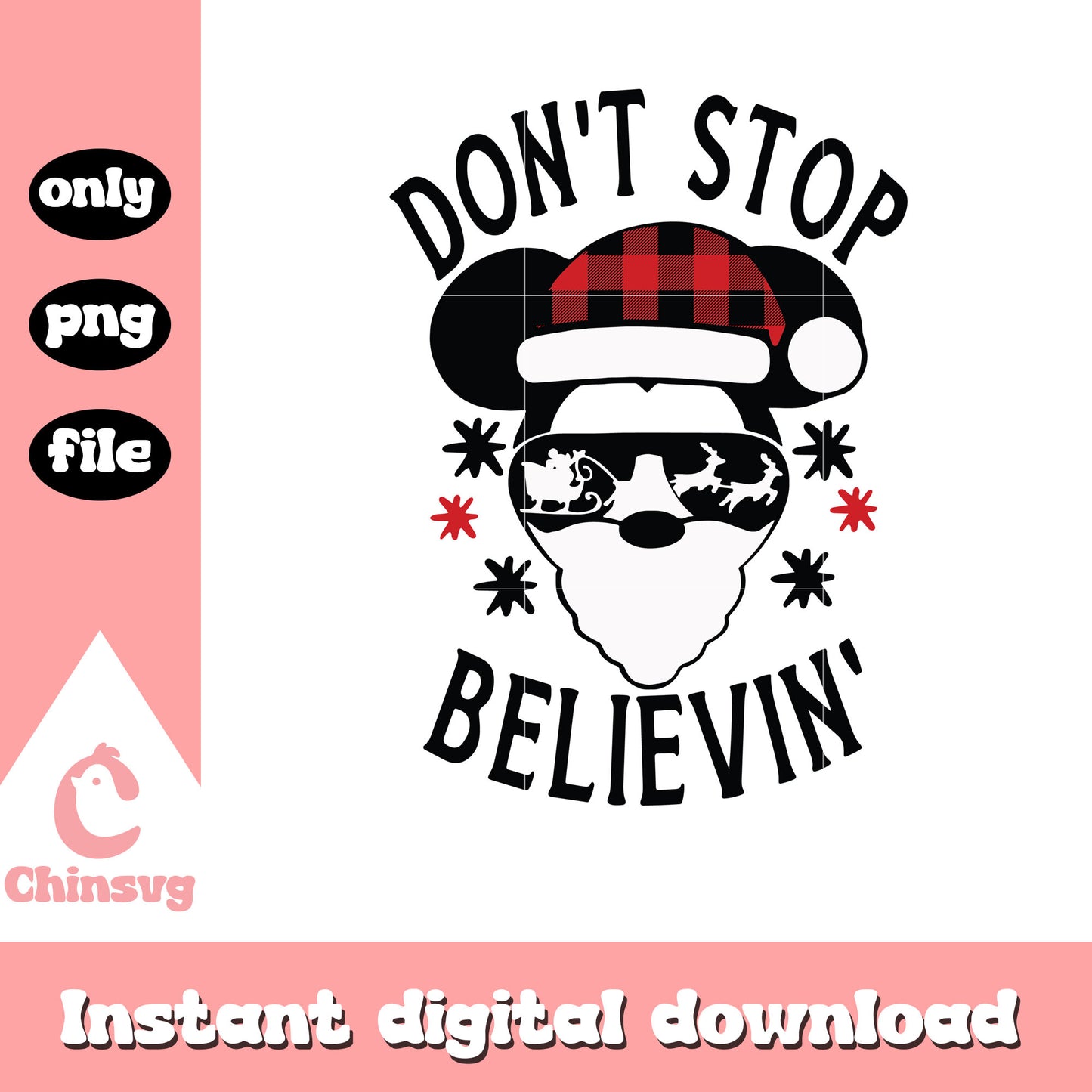 Don't stop believin mickey plaid png, mickey ears christmas png