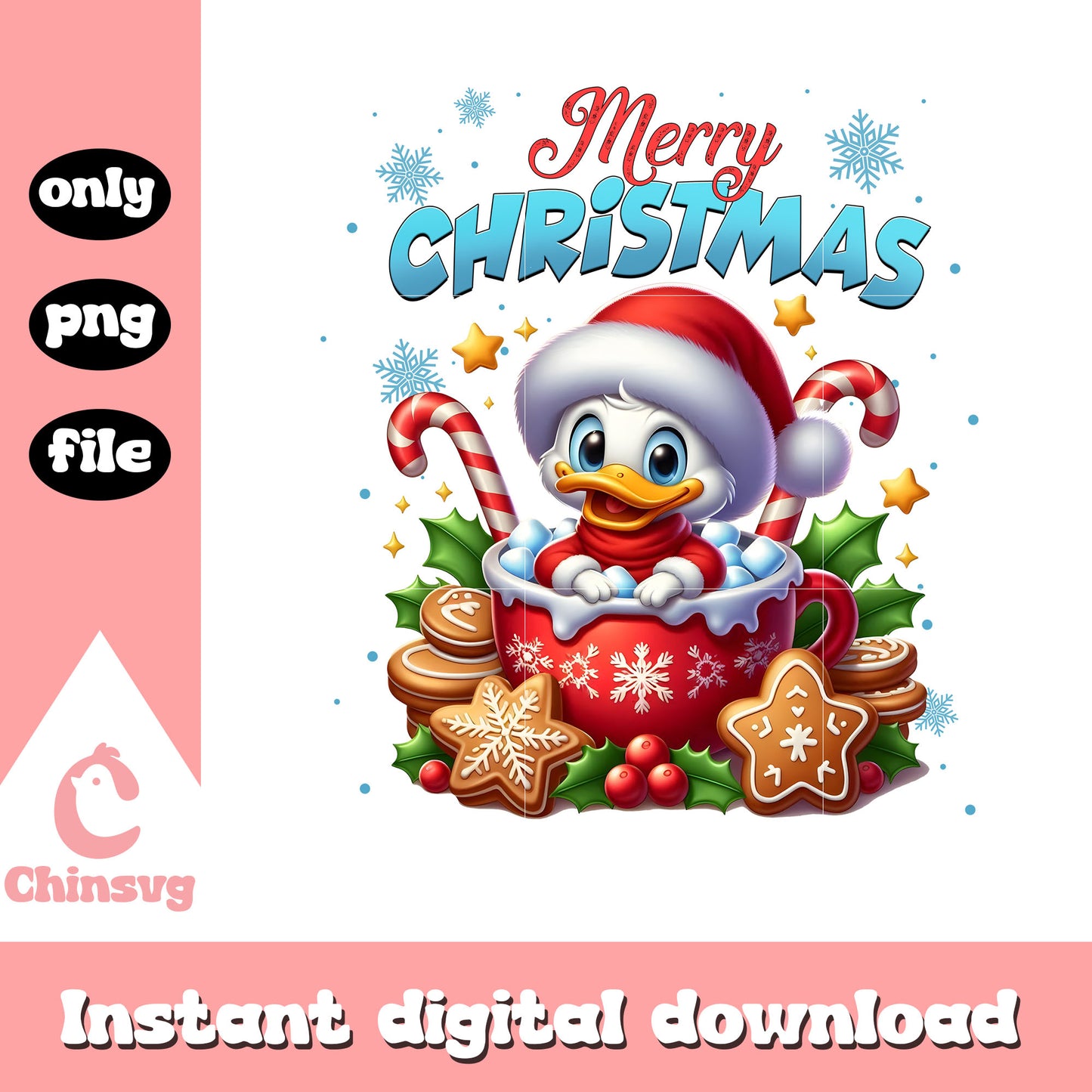 Donald coffee muf merry christmas png, disney christmas day png