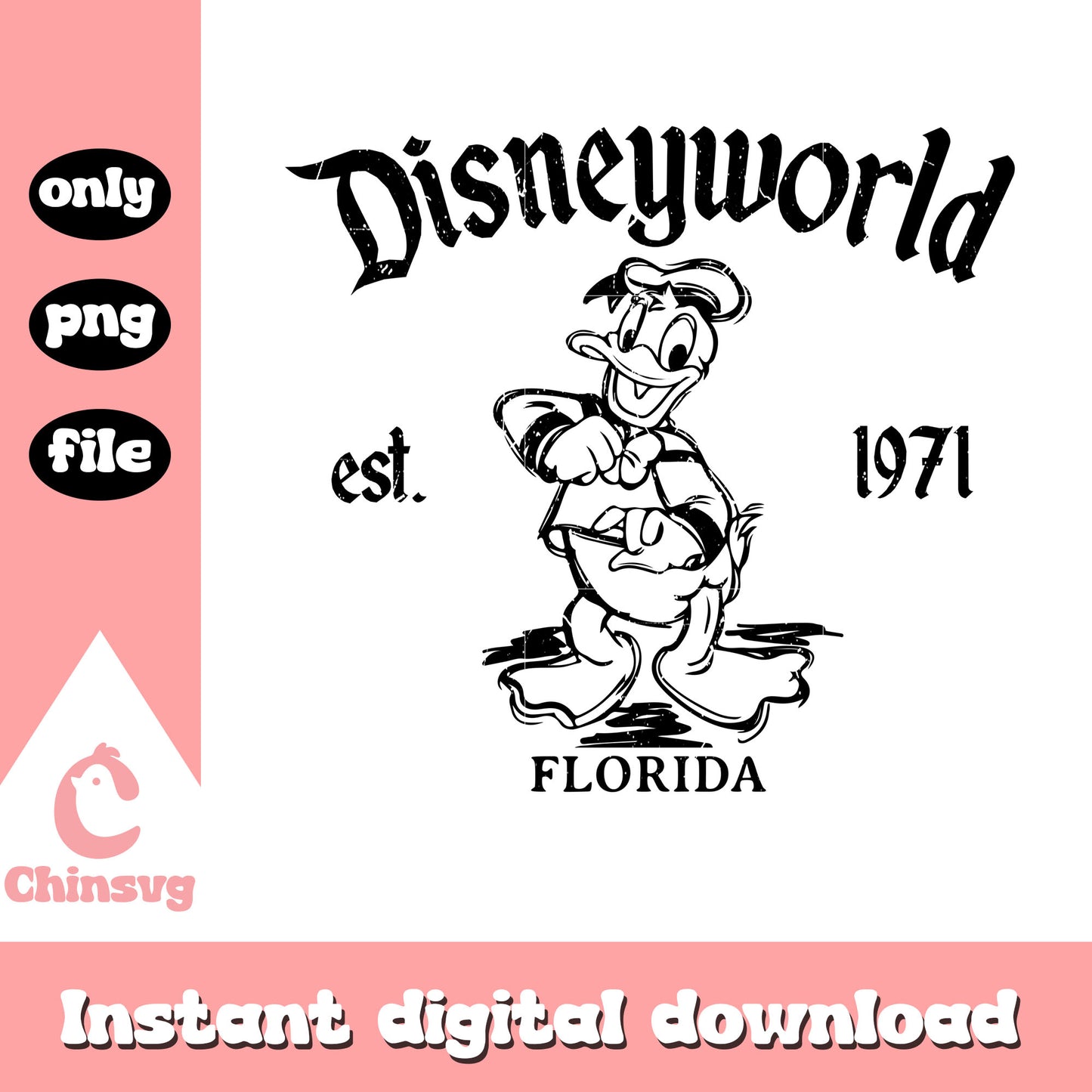Donald duck disneyworld florida est 1971 png, disney characters png