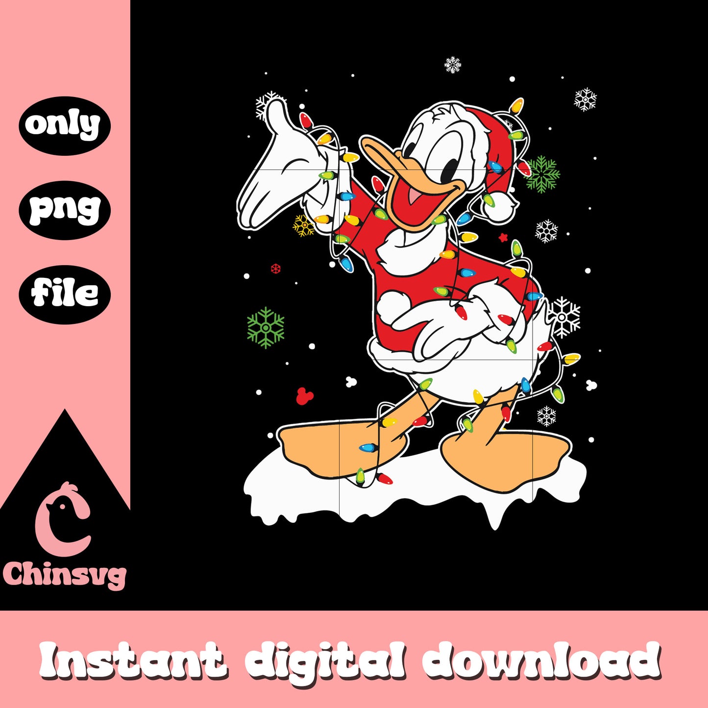 Donald hand christmas lights snowflake png, donald character png