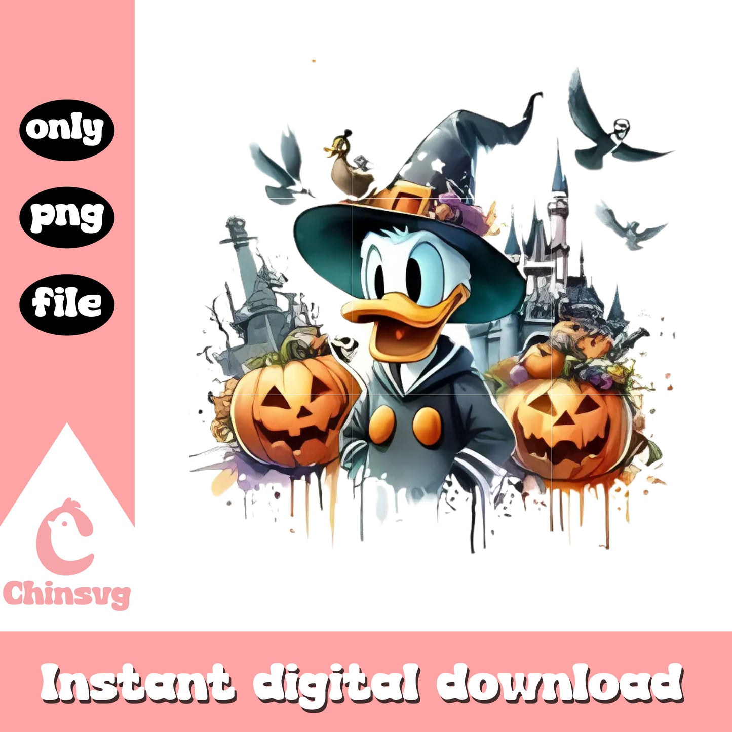 Donald witch halloween pumpkin png, donald duck png