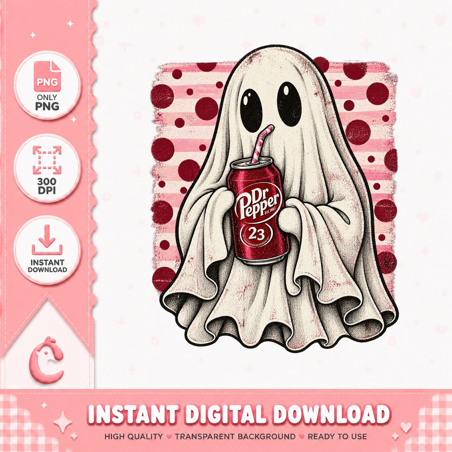 Dr Pepper Ghost PNG, Cute Halloween Clipart, Instant Download PNG