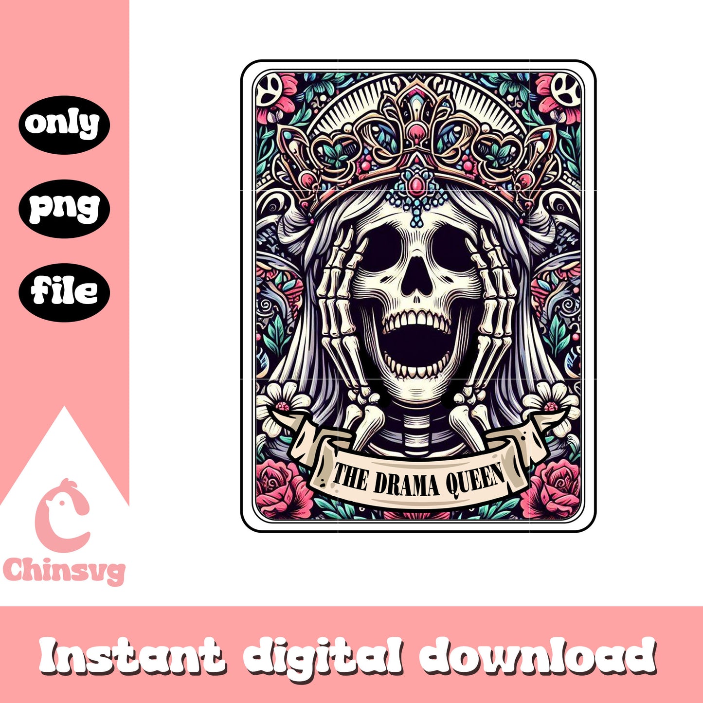 Drama queen tarot card png, human skeleton png, tarot cards png