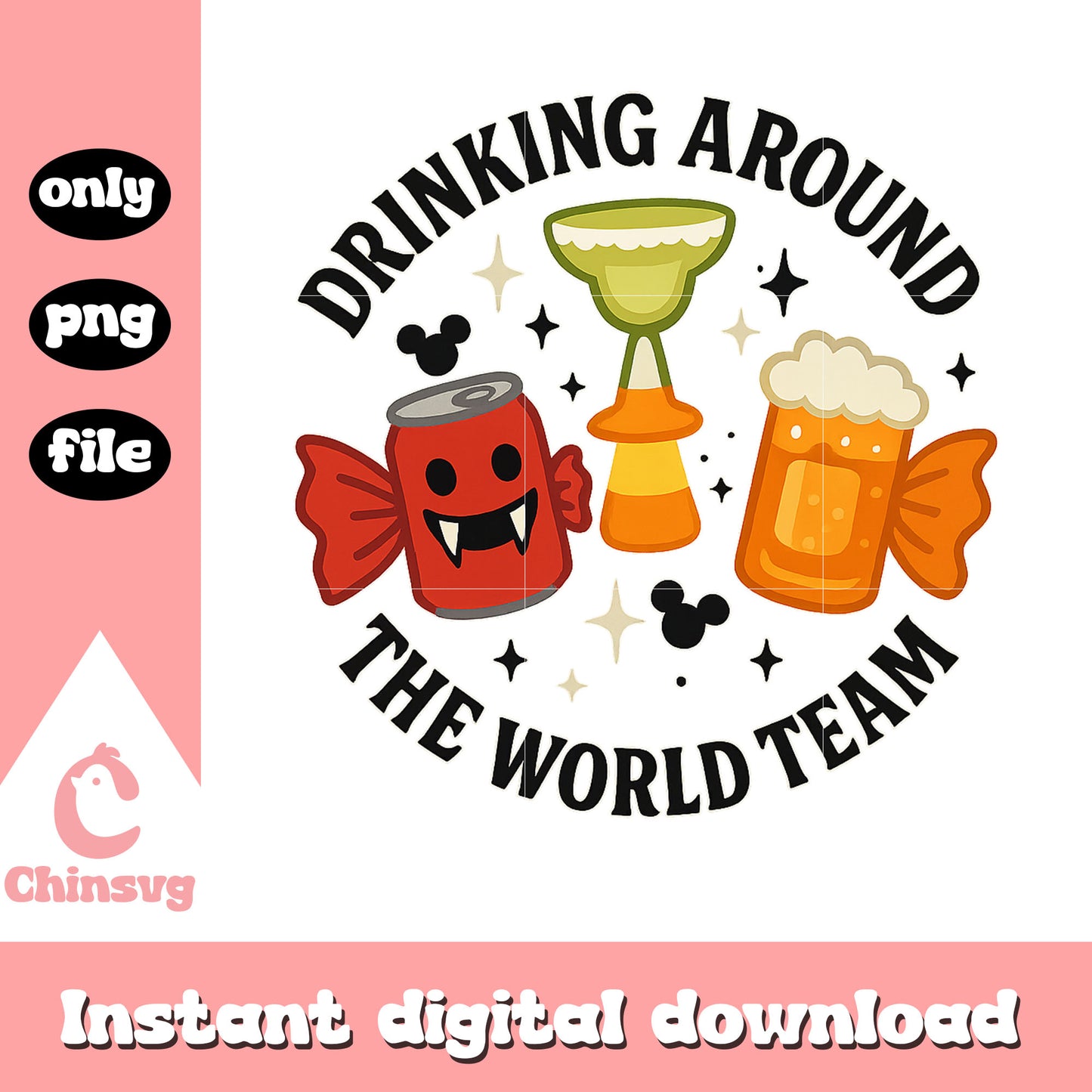 Drinking around the world team quote design png, halloween png