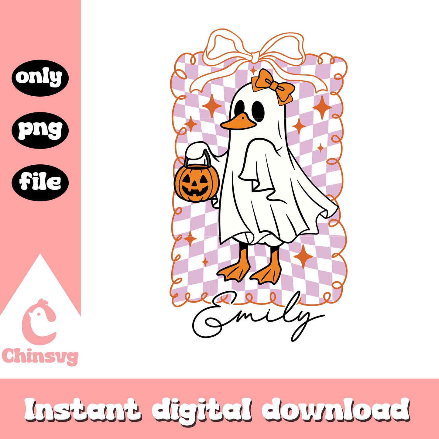 Duck ghost pumpkin emily checkered png, ghost bow tie pumpkin png