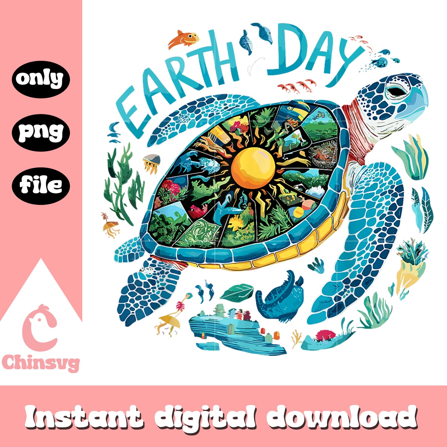 Earth day turtle colorful design png, when is earth day png