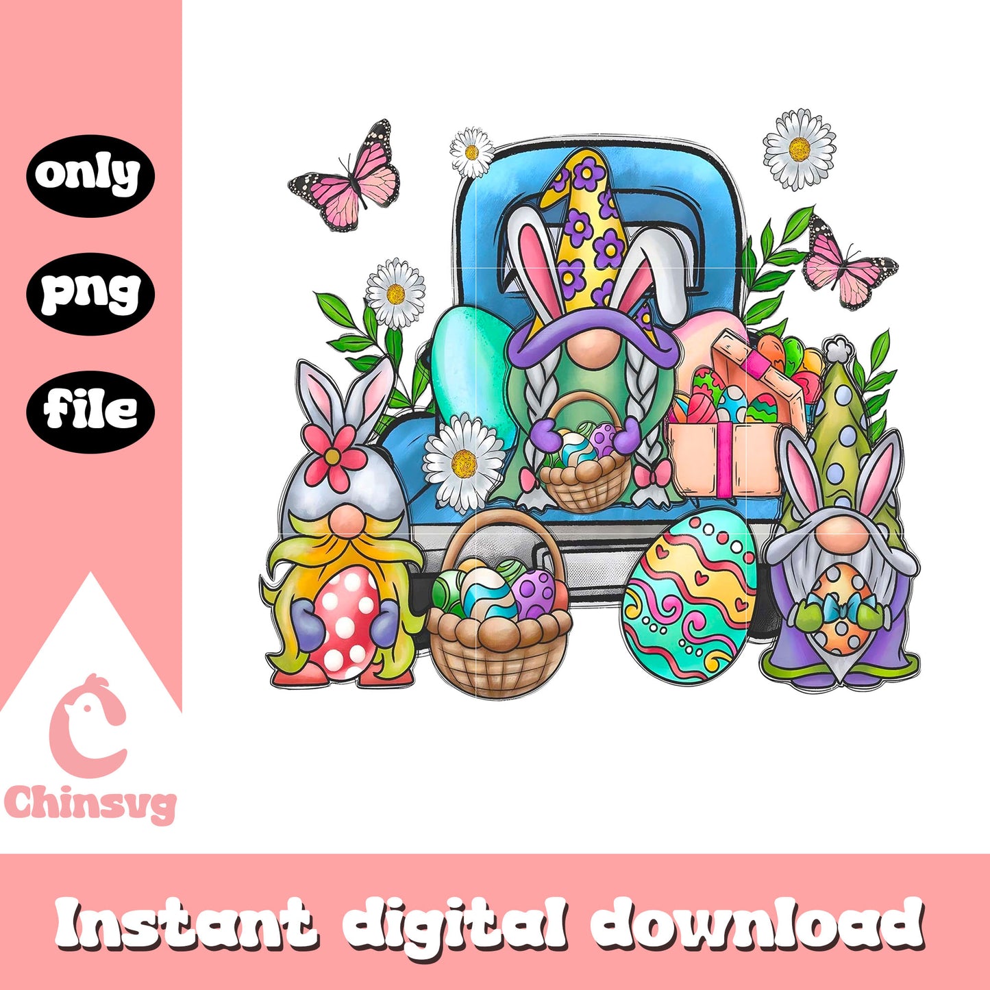 Easter bunny gnome vintage floral png, easter bunny png, gnome png
