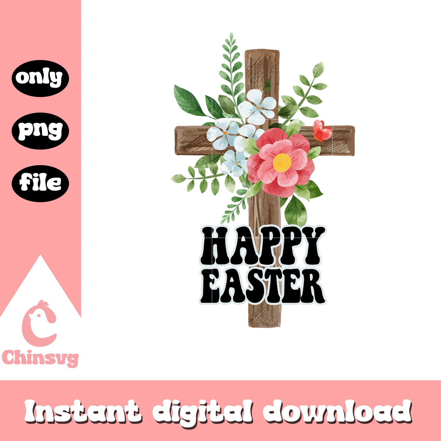 Easter cross vintage design png, happy easter png, cross png