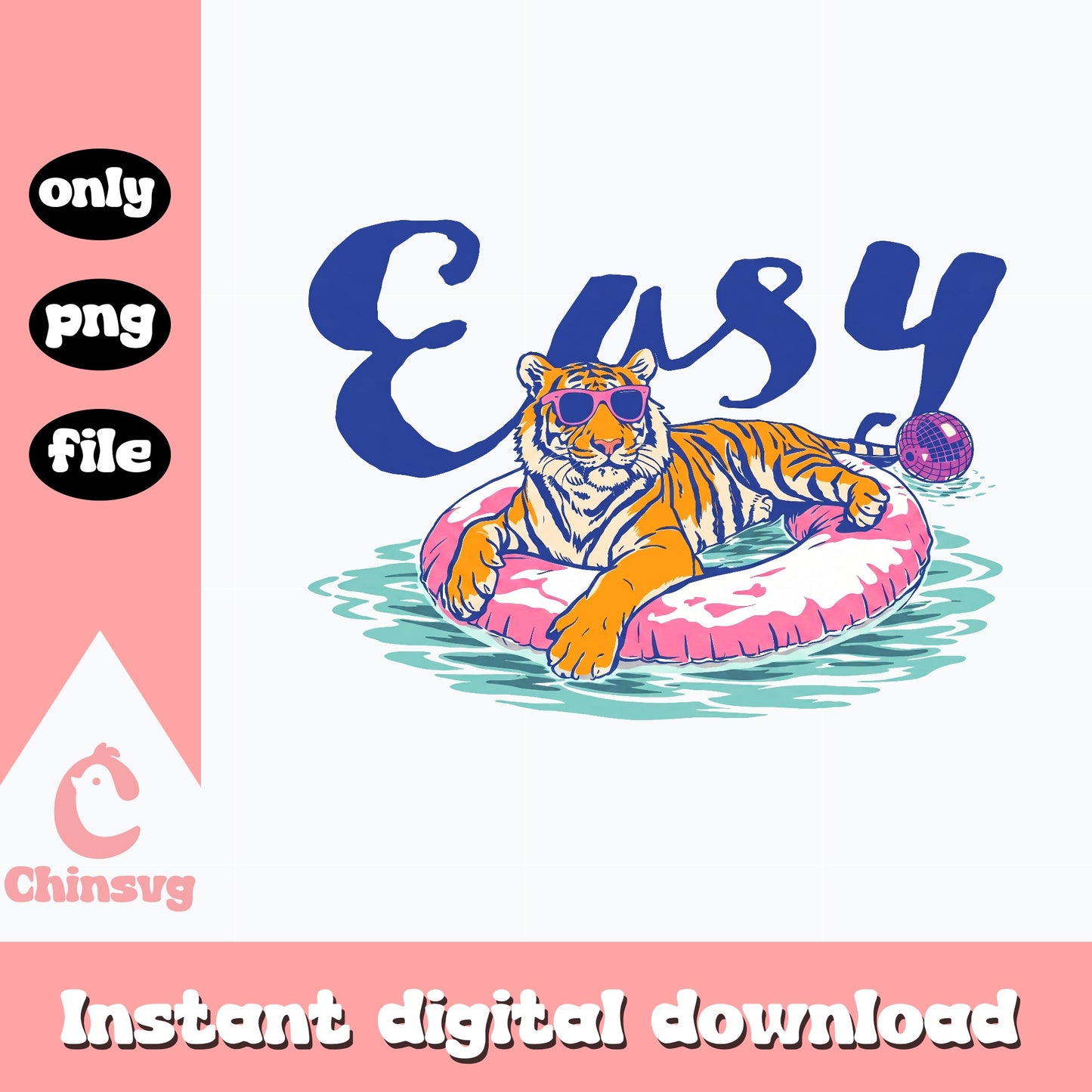 Easy Tiger Pool Float PNG, Summer Vibes PNG, Retro Tiger PNG
