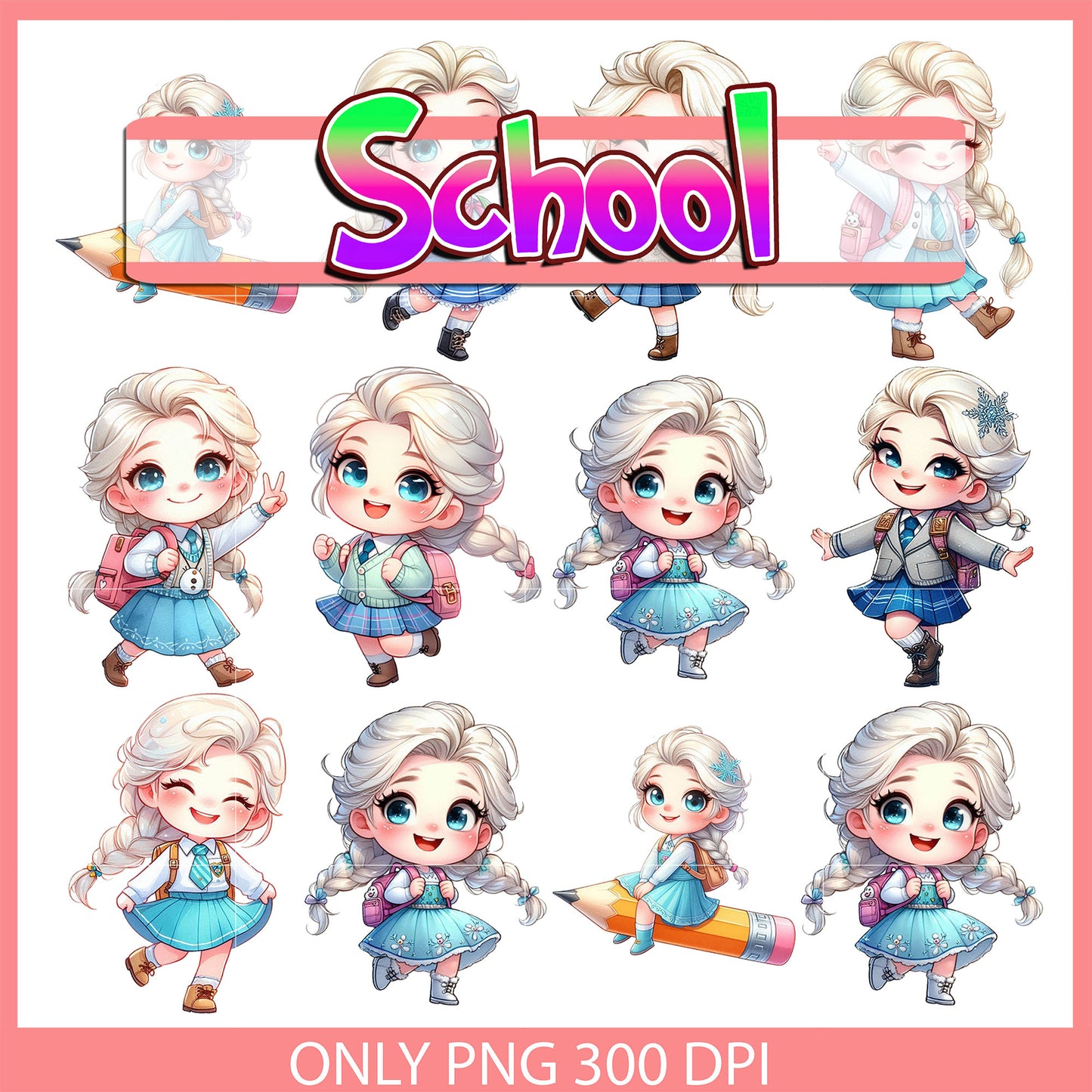 Elsa character back to school design bundle png, disney elsa png