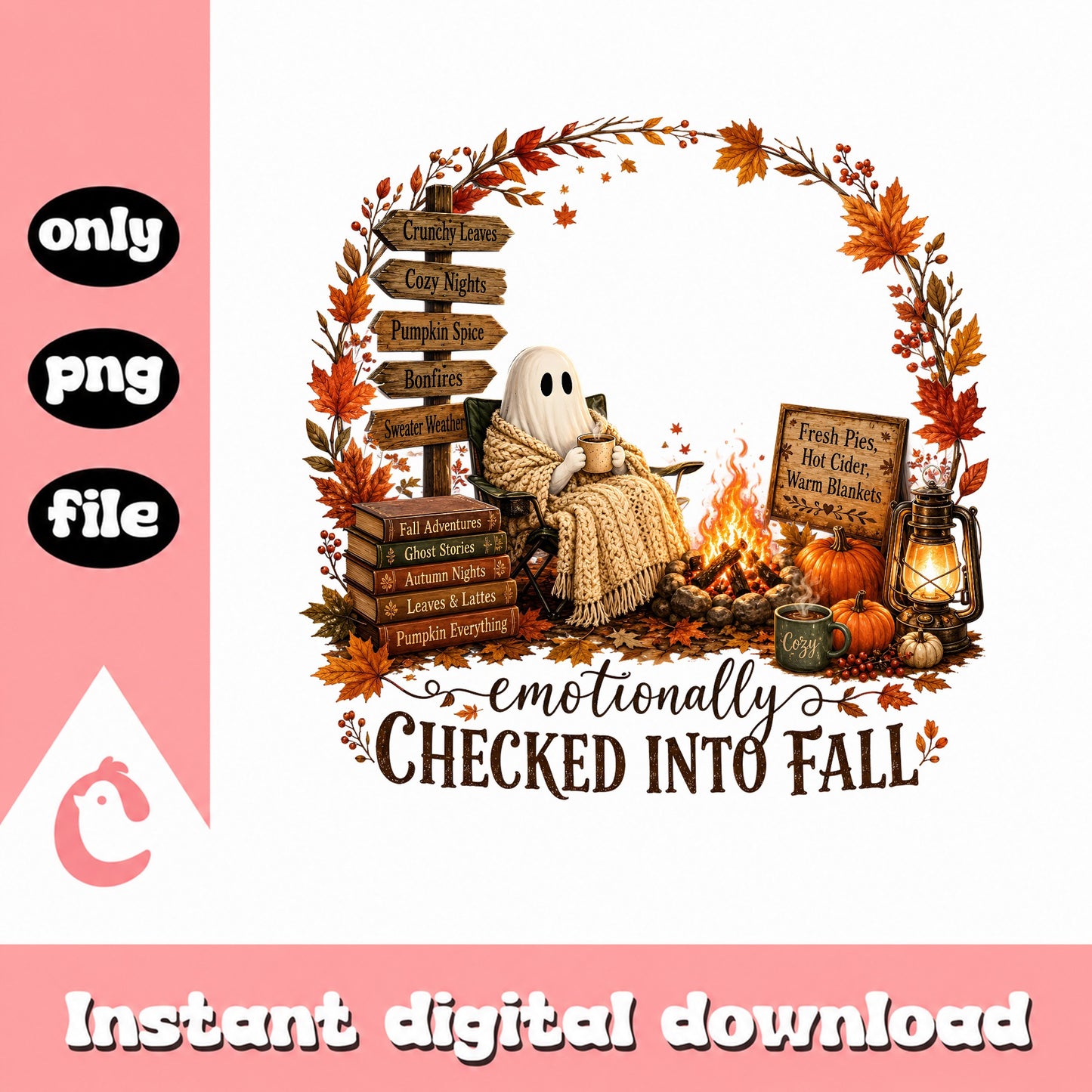 Emotionally Checked Into Fall PNG, Cozy Ghost Fall PNG, Autumn PNG