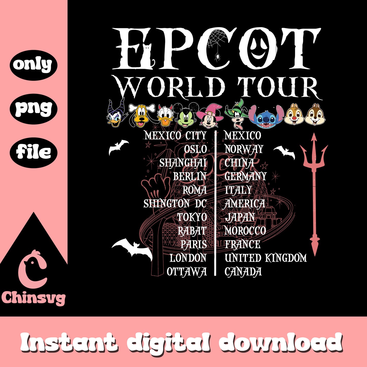Epcot world tour disney characters clipart png, disney movies png