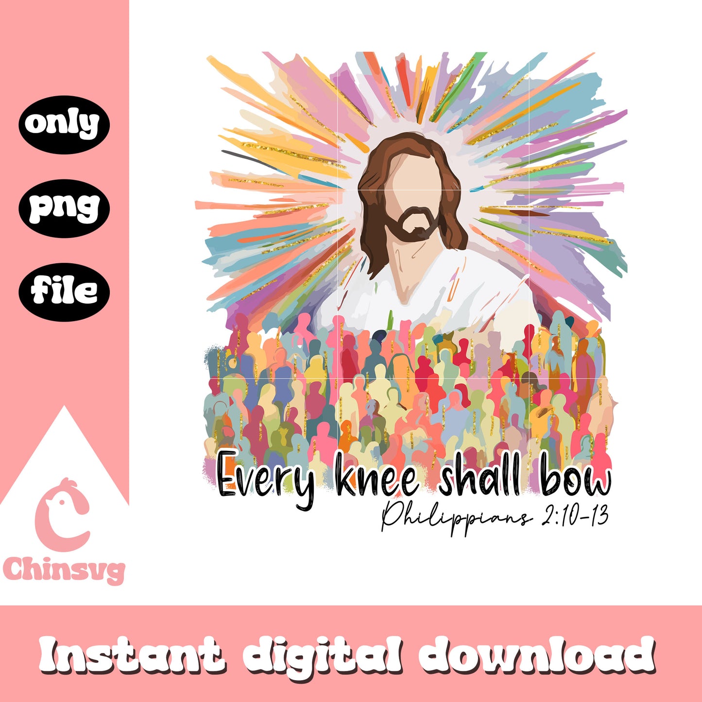 Every knee shall bow watercolor design png, jesus quote png