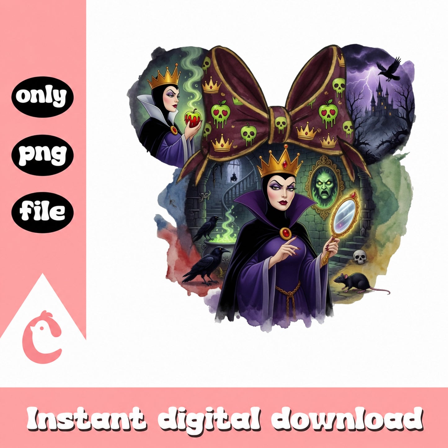 Evil Queen Disney Villain PNG, Snow White Minnie Bow PNG, Halloween PNG