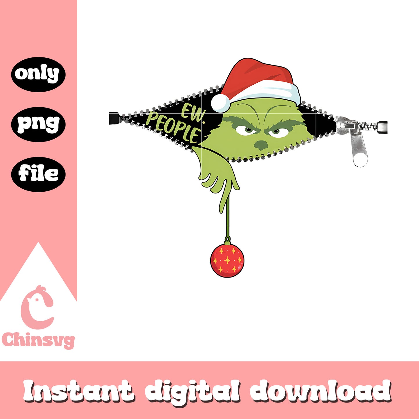 Ew people grinch hand holding ornament png, grinch zip up png