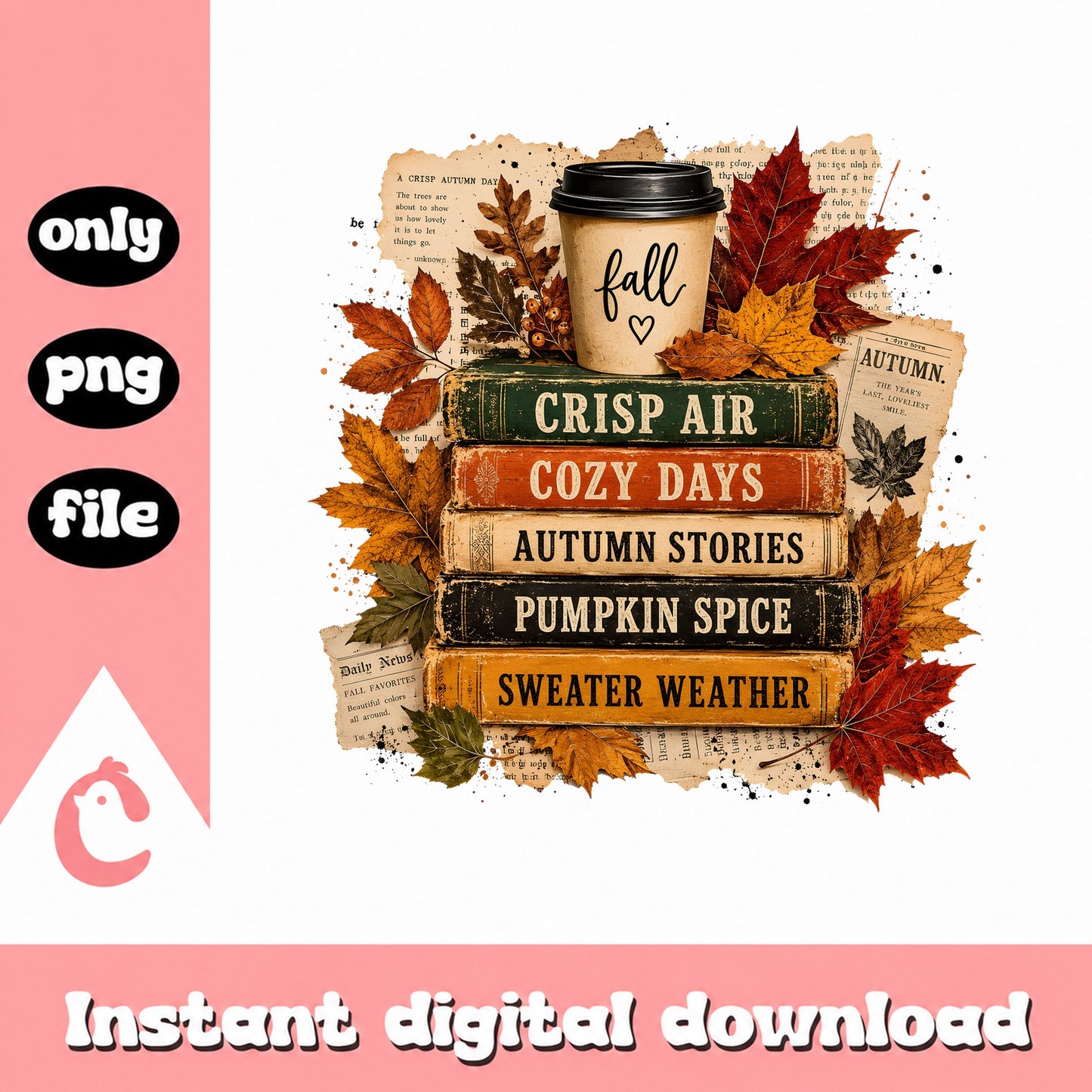 Fall Books Stack PNG, Autumn Pumpkin Spice Sweater Weather, Cozy Fall PNG