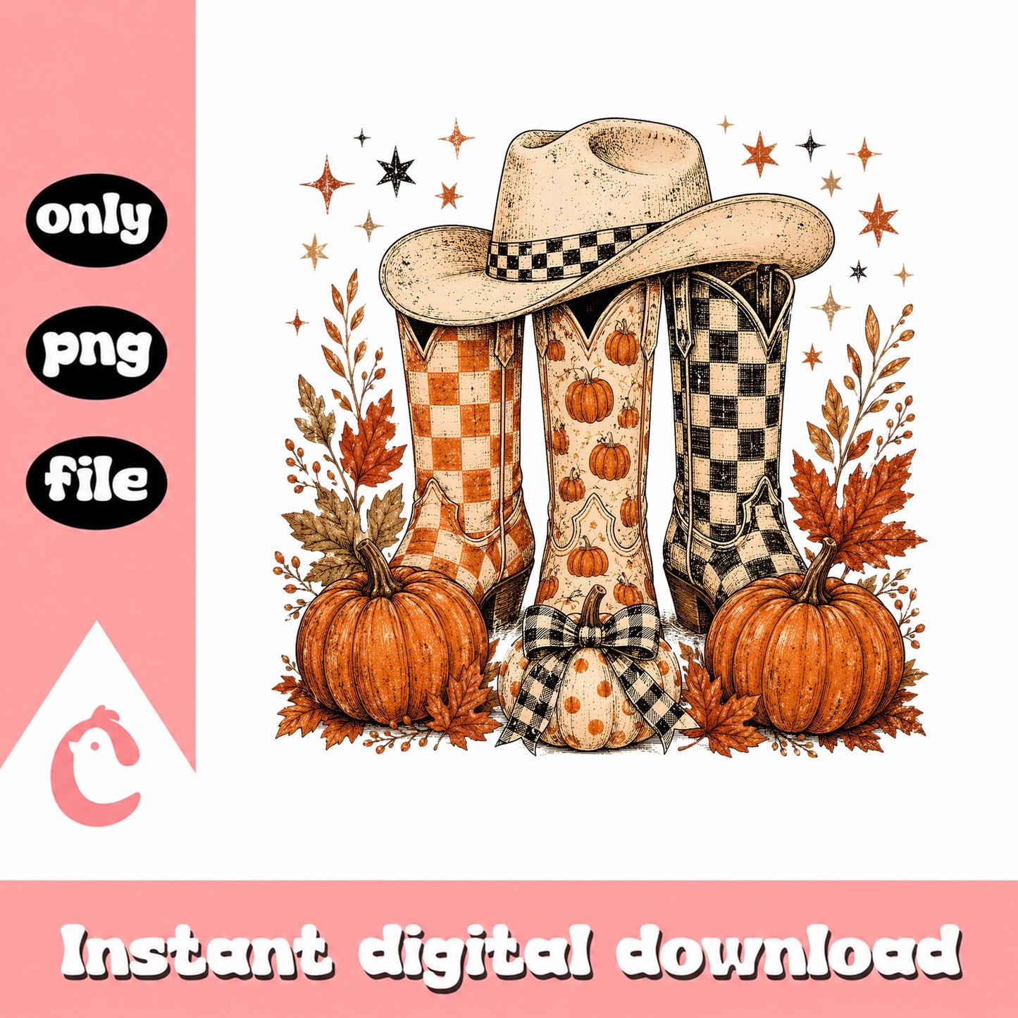 Fall Cowboy Boots Pumpkin PNG, Western Autumn Sublimation, Halloween PNG