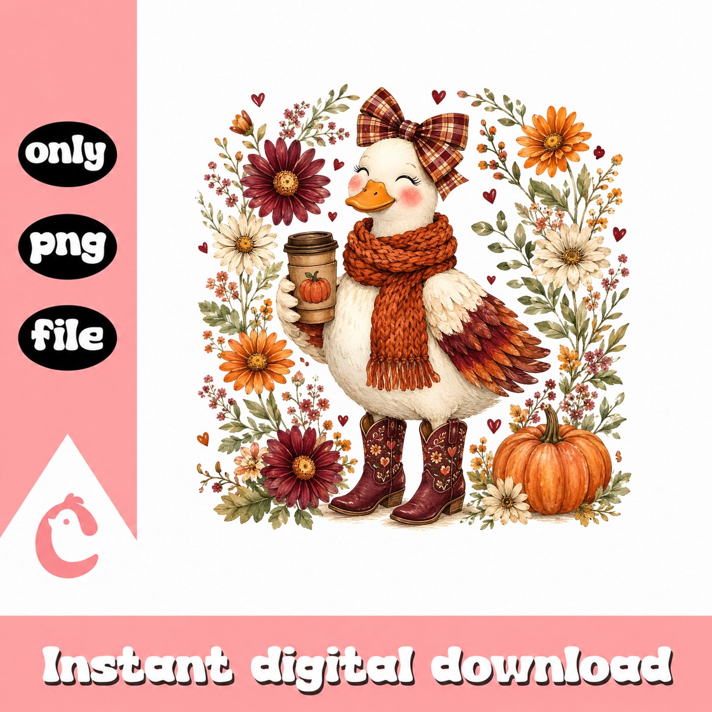 Fall Duck With Coffee And Pumpkin PNG, Autumn Clipart, PNG
