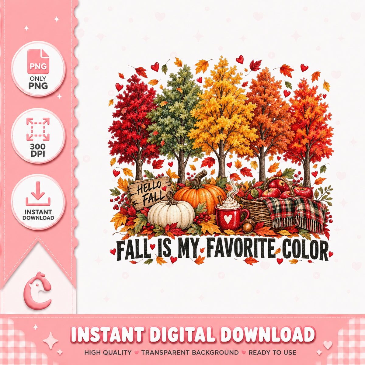 Fall Is My Favorite Color PNG, Autumn Trees Pumpkins, Hello Fall PNG