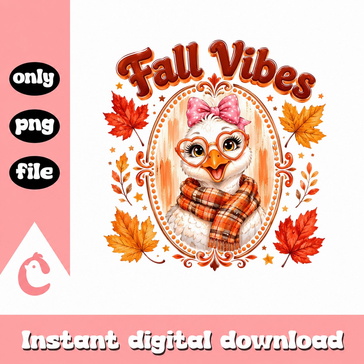 Fall Vibes Cute Duck PNG, Autumn Leaves Duck PNG, Fall PNG