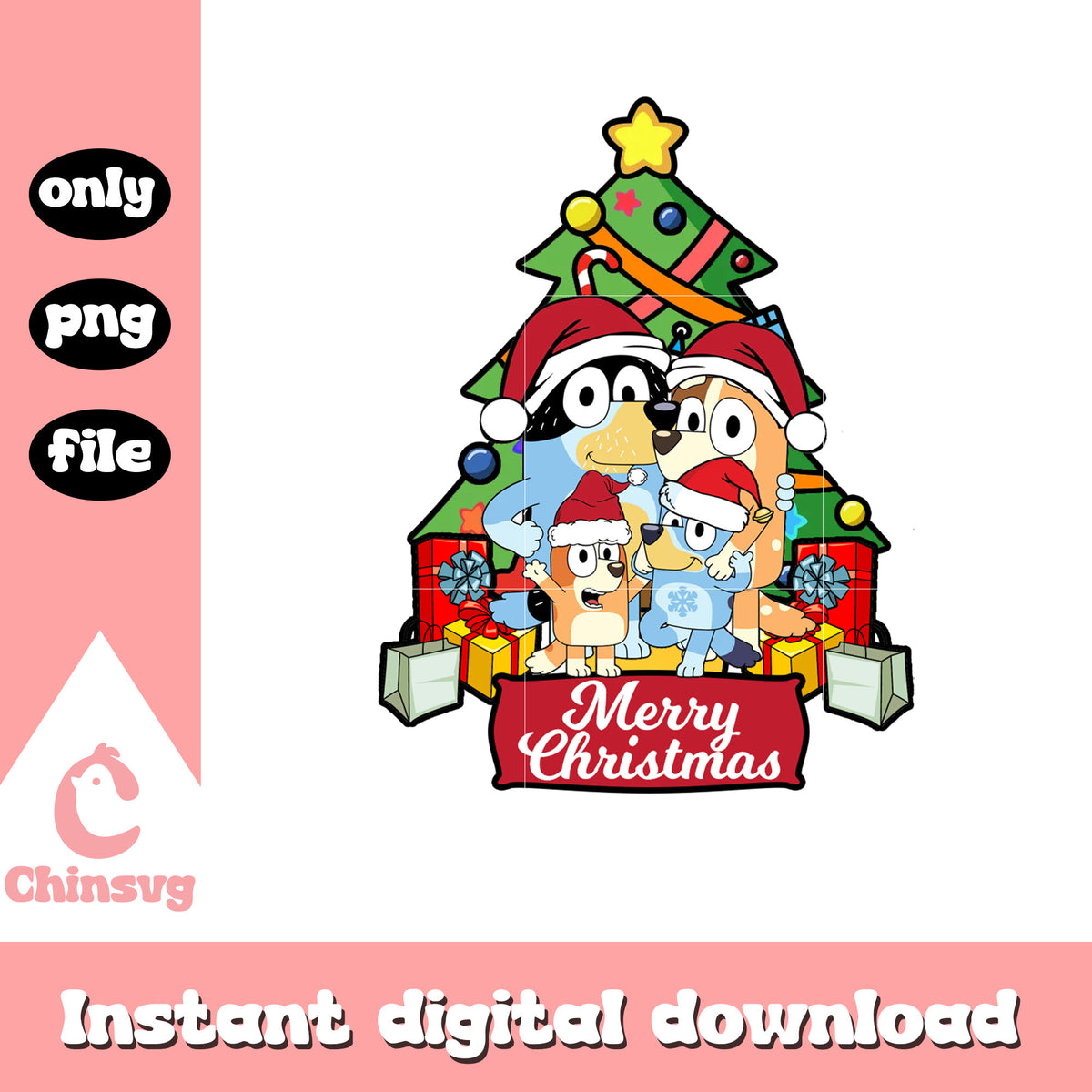 Family bluey merry christmas tree design png, bluey family tree png