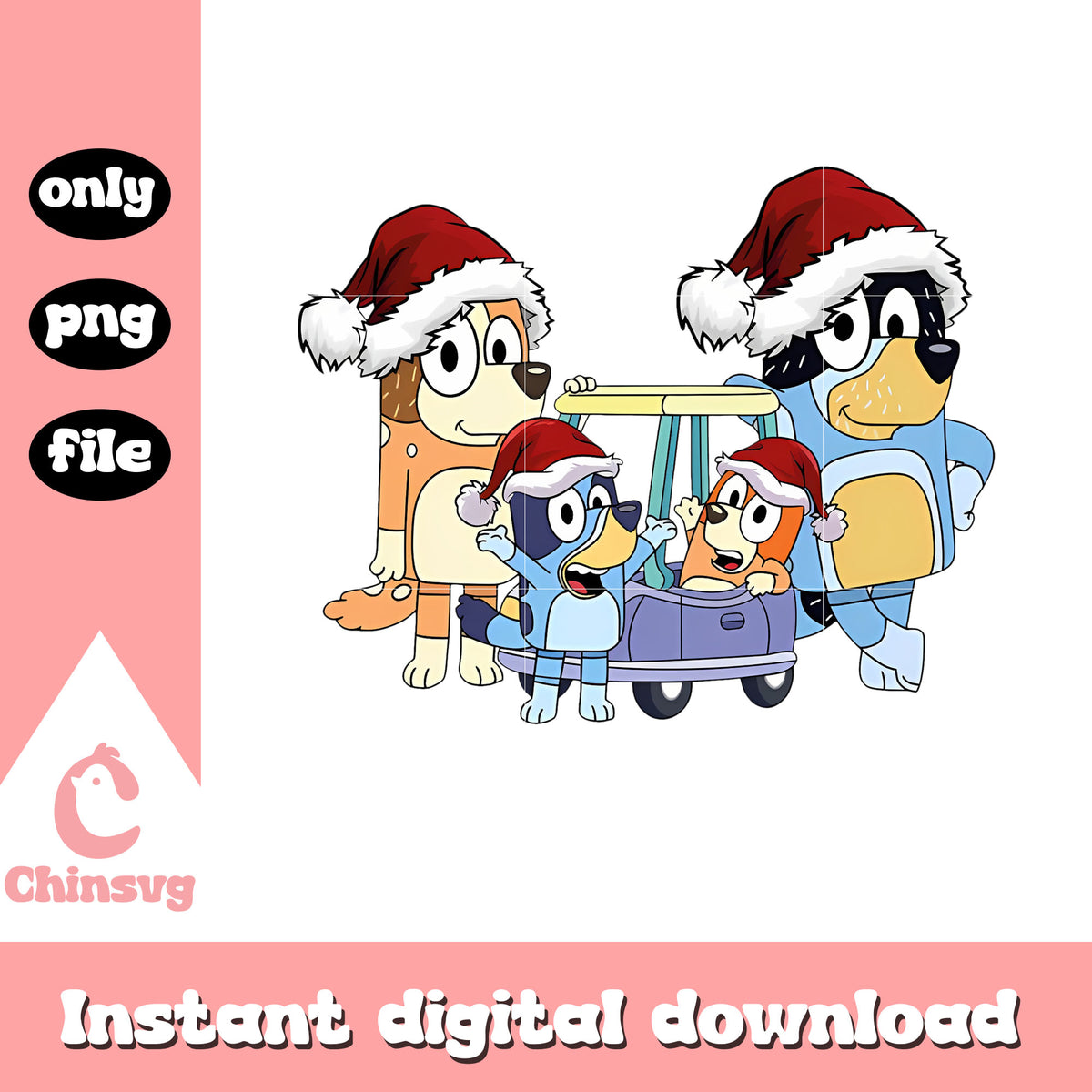Family bluey santa hat christmas design png, bluey christmas png