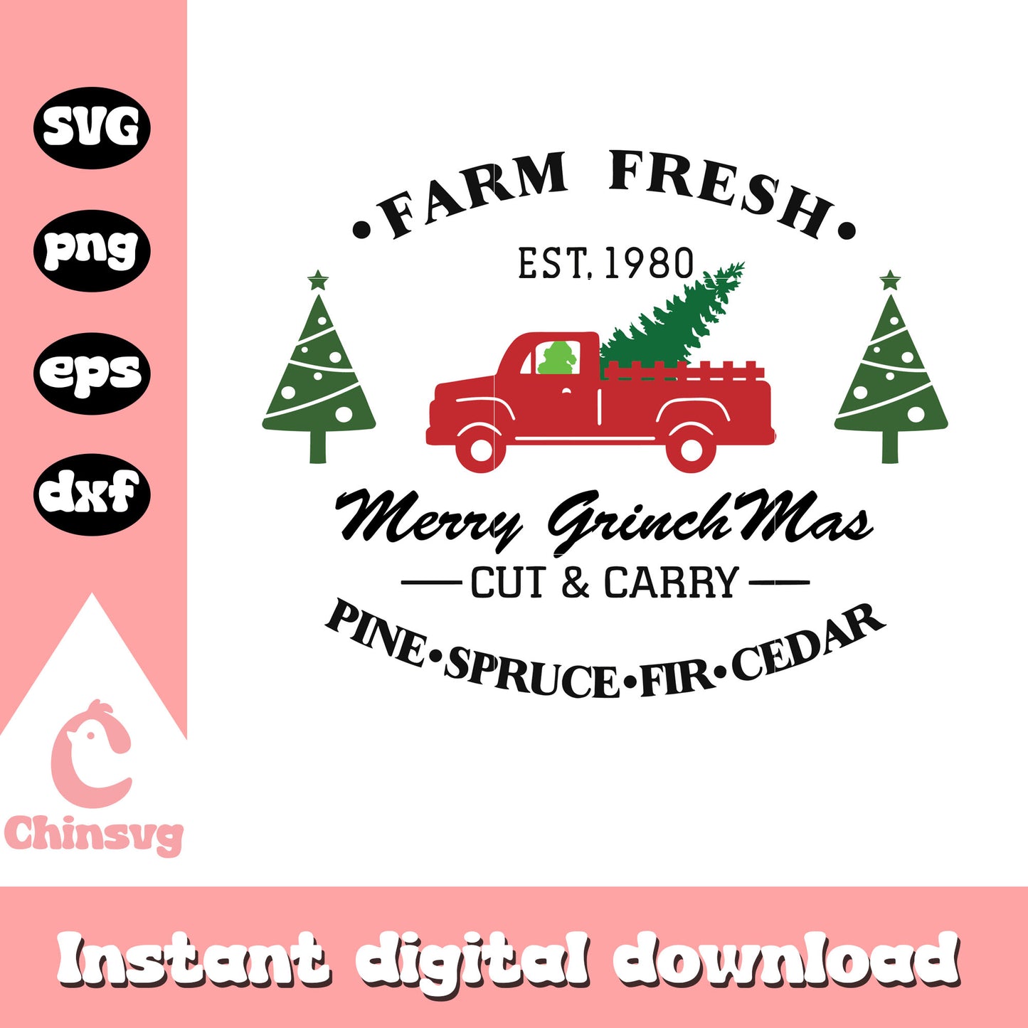 Farm fresh est 1980 merry grinchmas svg, car christmas tree svg