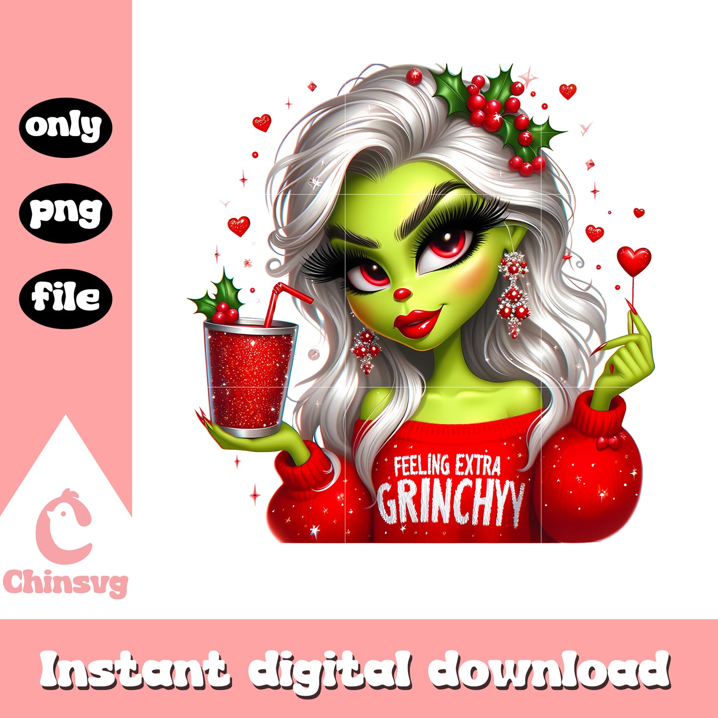 Feeling extra grinchy girl red design png, the grinch drink png
